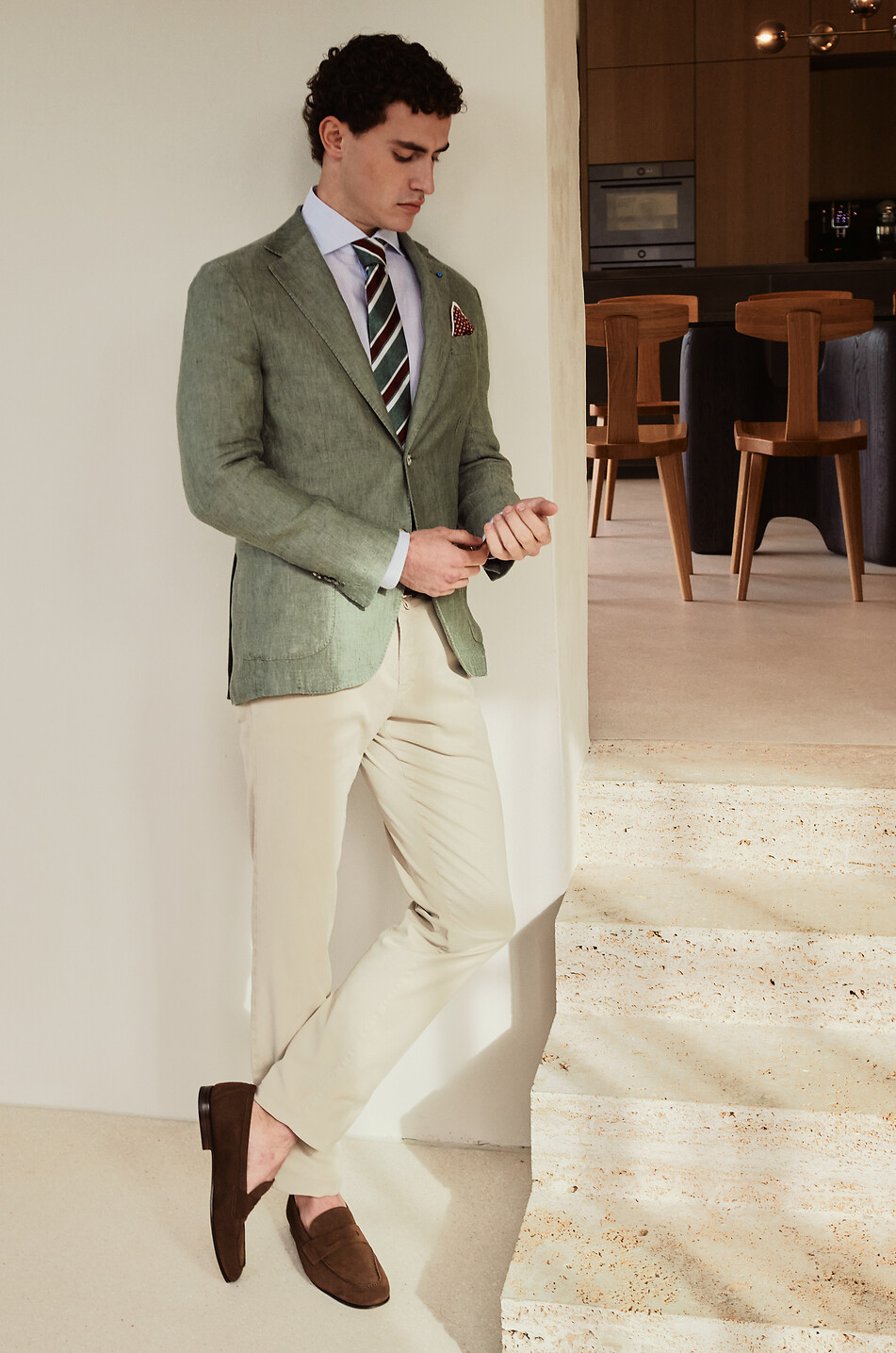 BIGI CRAVATTE Geblümtes Einstecktuch aus Leinen Herren ROT 2