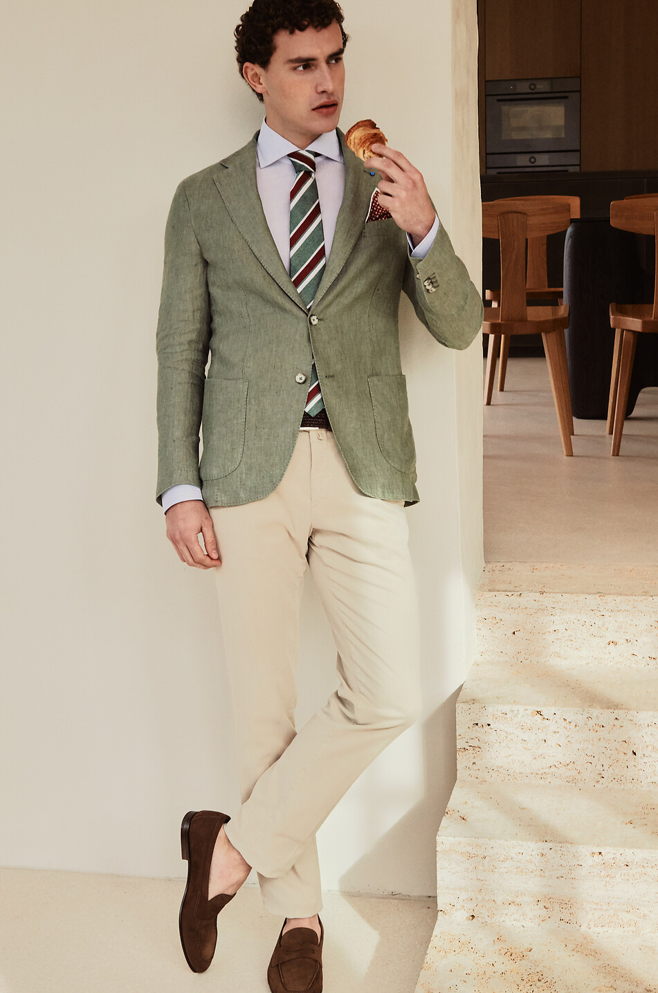 BIGI CRAVATTE Geblümtes Einstecktuch aus Leinen Herren ROT 3