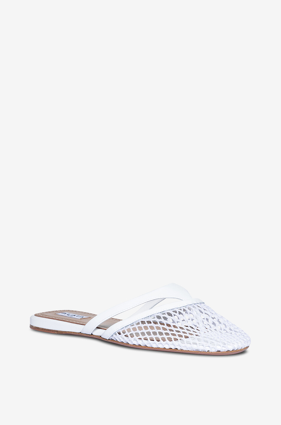 ALAÏA Flache Pantoletten aus Lackleder und Netz Infradito Damen WEISS 1