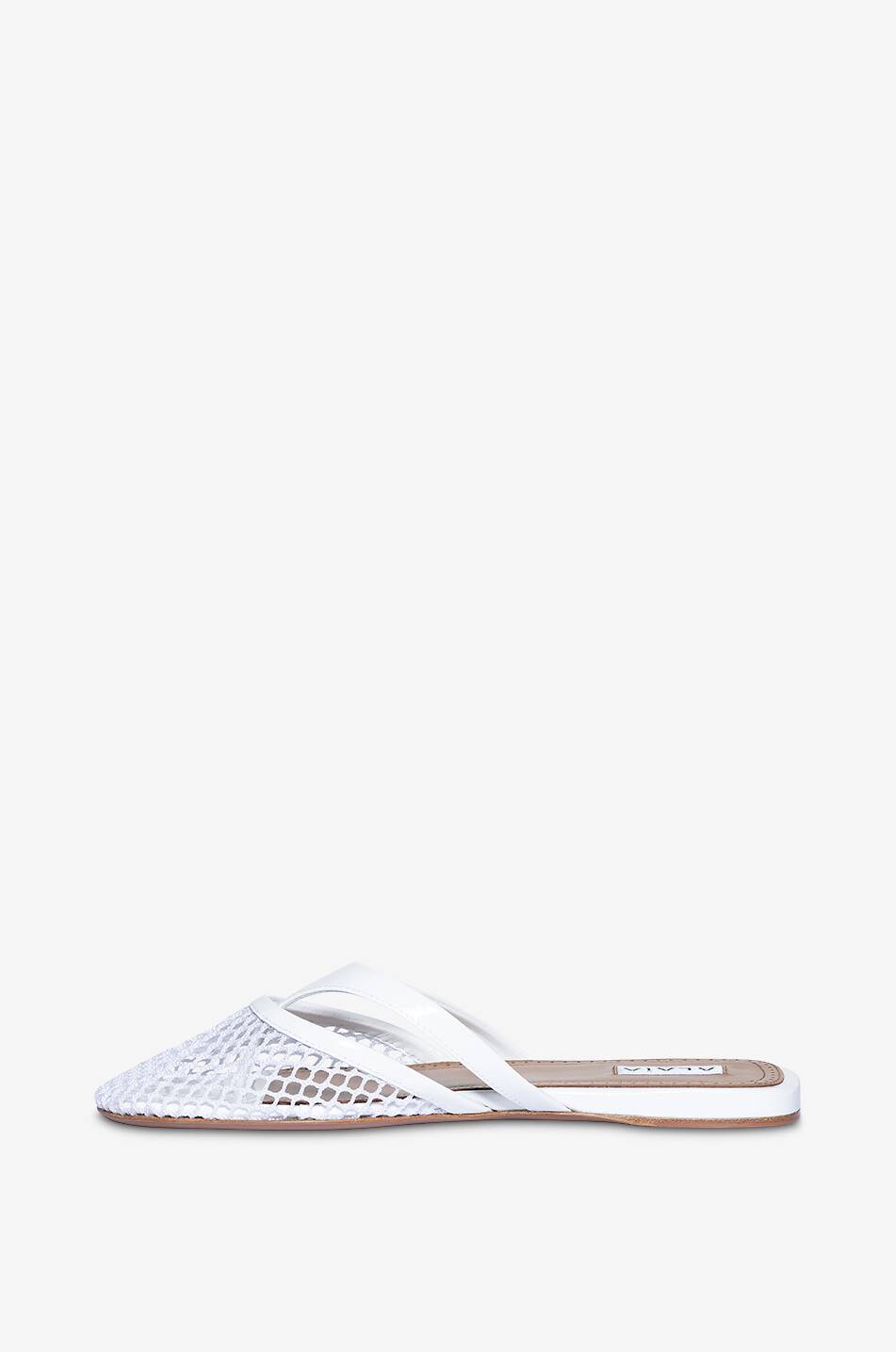 ALAÏA Flache Pantoletten aus Lackleder und Netz Infradito Damen WEISS 3