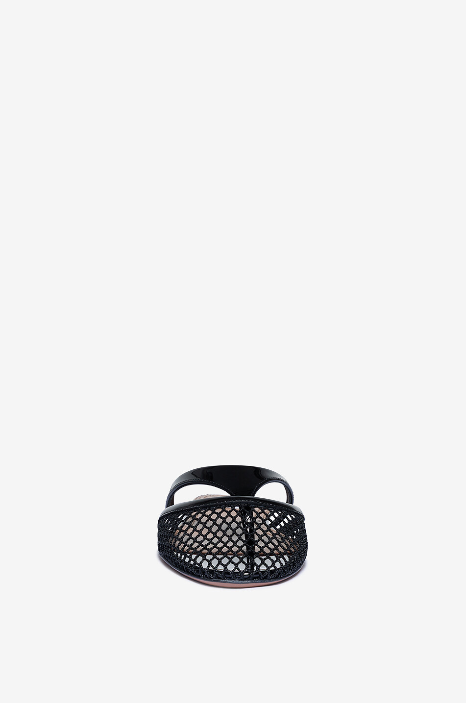 Flache Pantoletten aus Lackleder und Netz Infradito