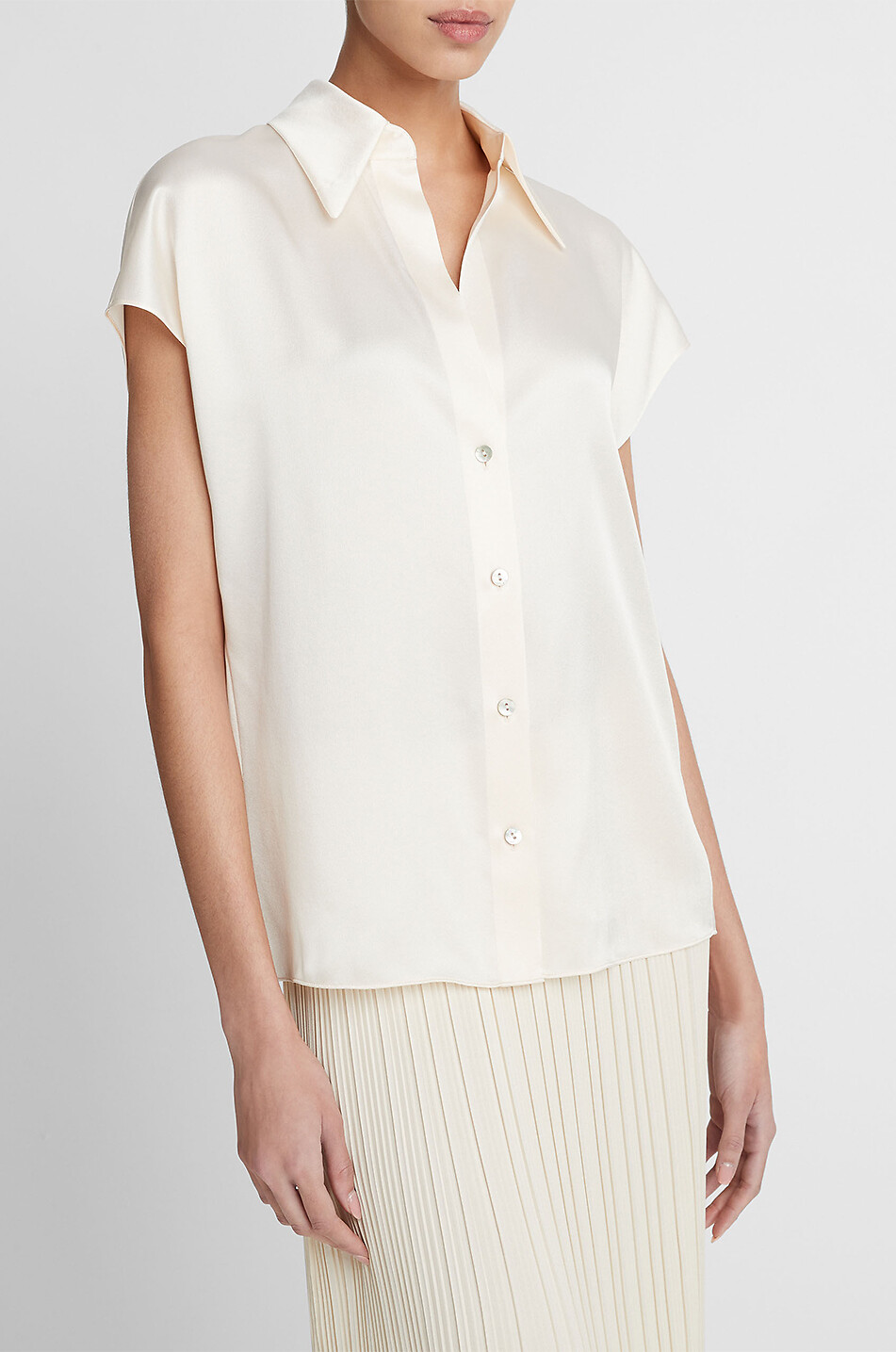 VINCE Silk short sleeved blouse Women WHITE 3