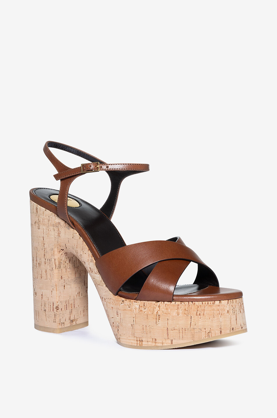 SAINT LAURENT PARIS Bianca 80 smooth leather platform sandals Women BROWN 1