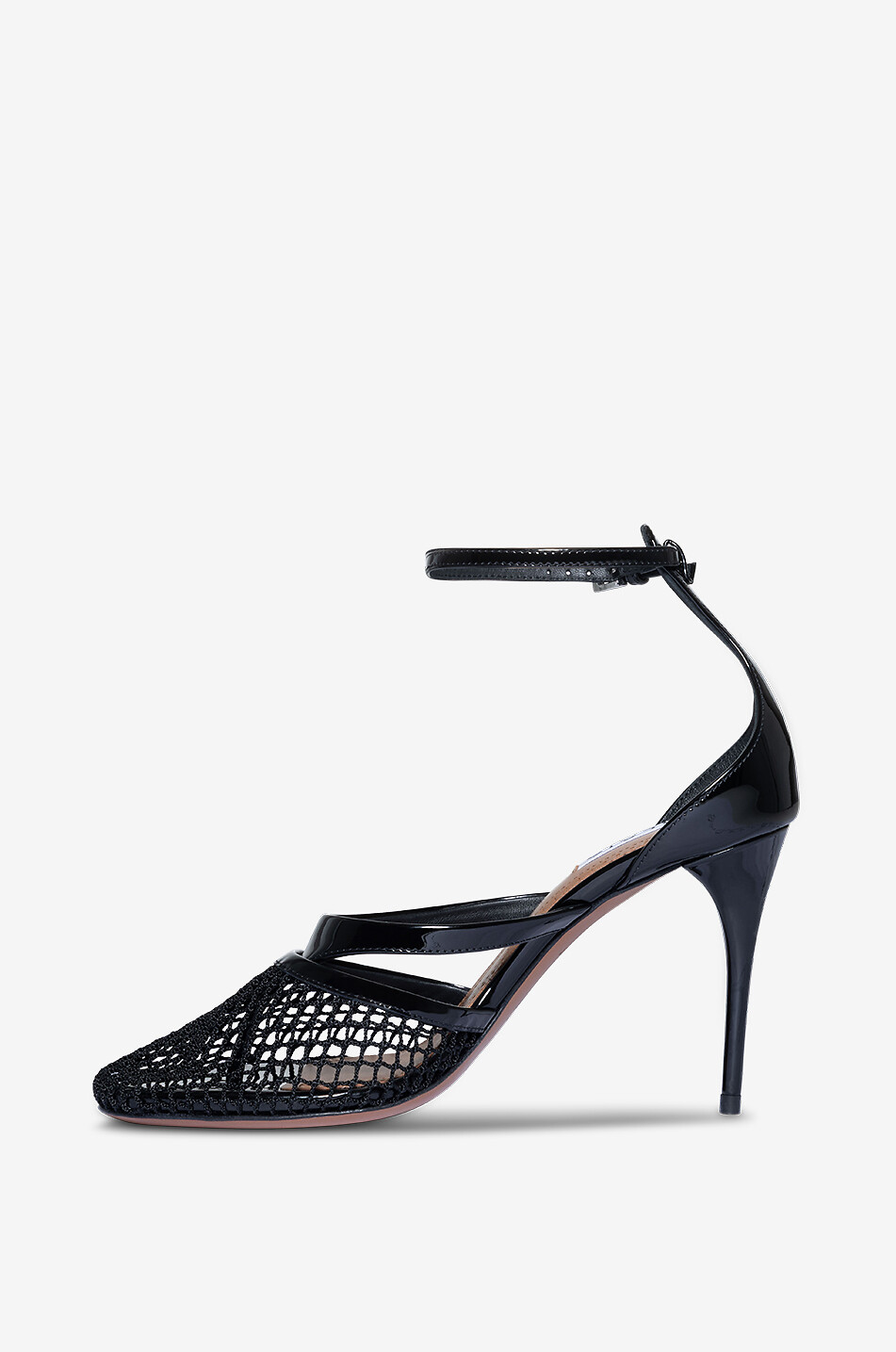 ALAÏA Infradito 90 patent leather and net heeled sandals Women BLACK 3
