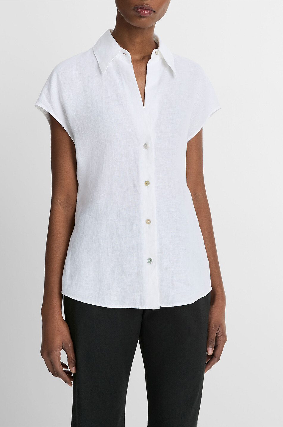 Kurzärmelige Bluse aus Leinen Cap Sleeve