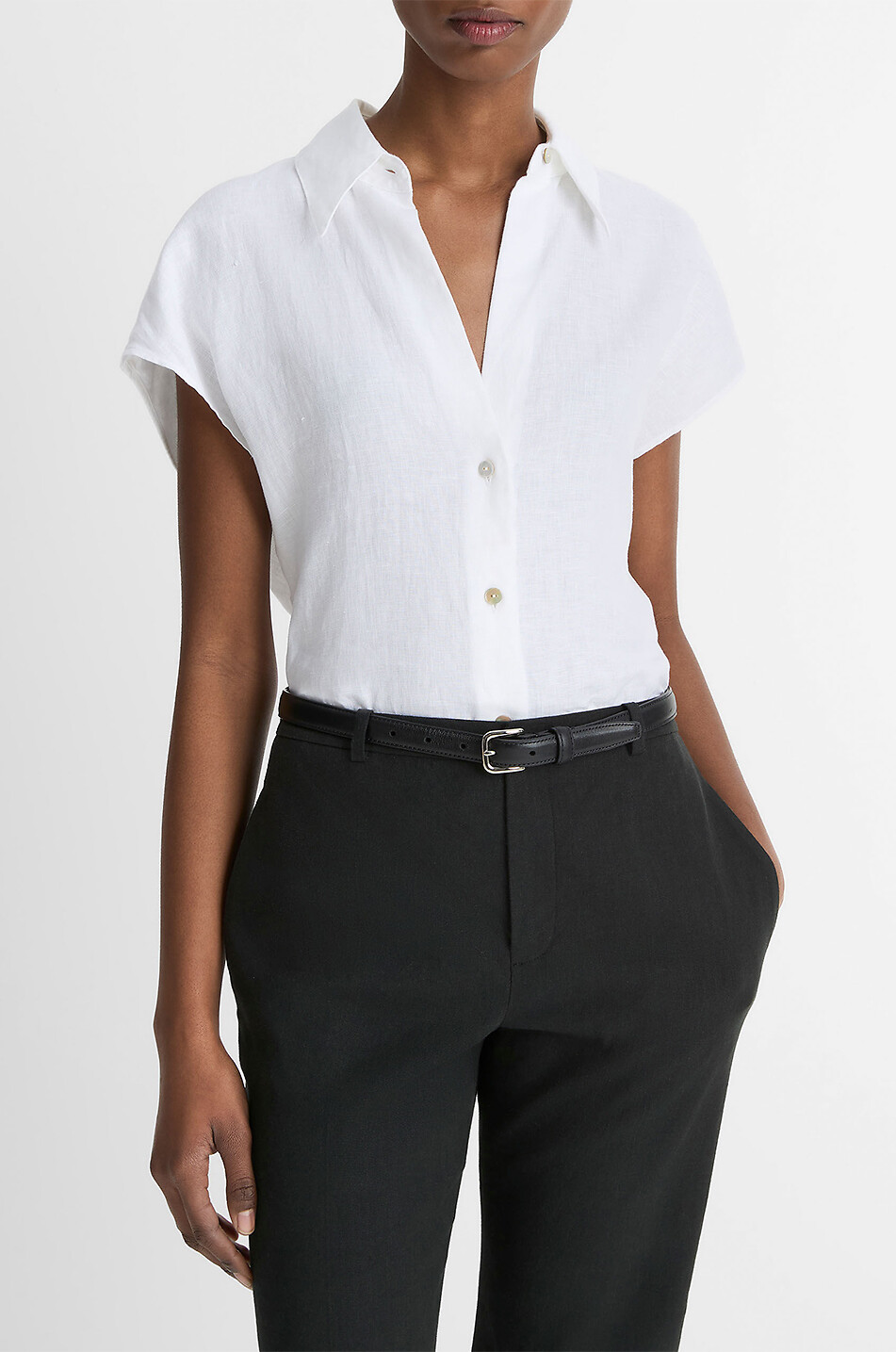 Kurzärmelige Bluse aus Leinen Cap Sleeve