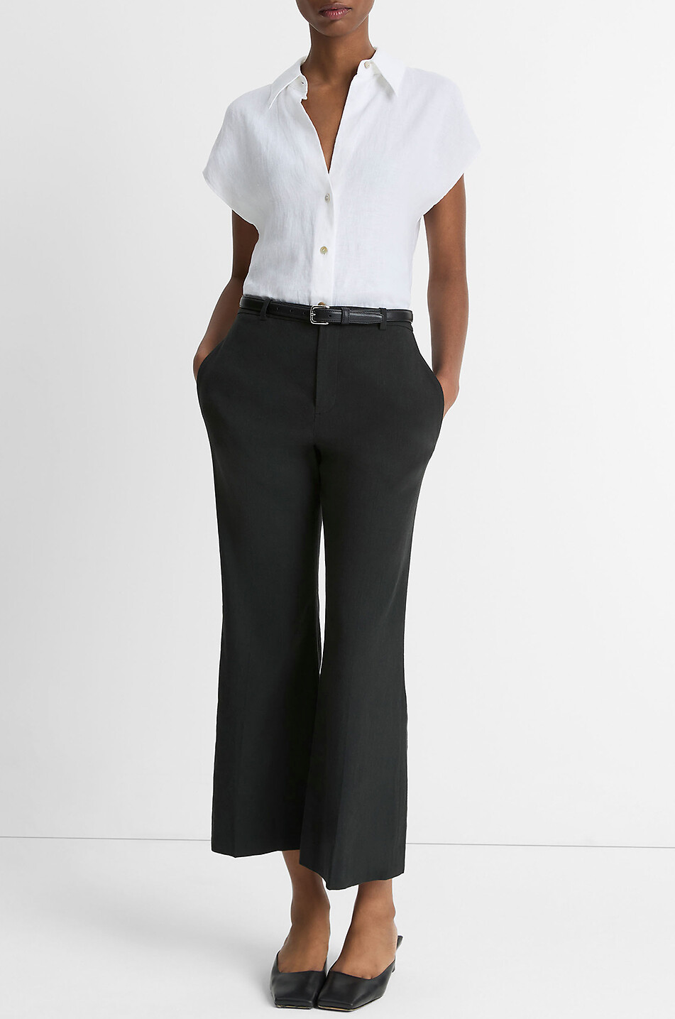 Kurzärmelige Bluse aus Leinen Cap Sleeve