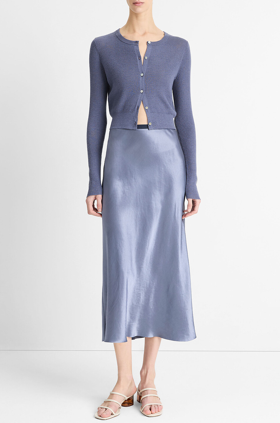 VINCE Jupe midi ajustée en satin Bias Femme BLEU CLAIR 2