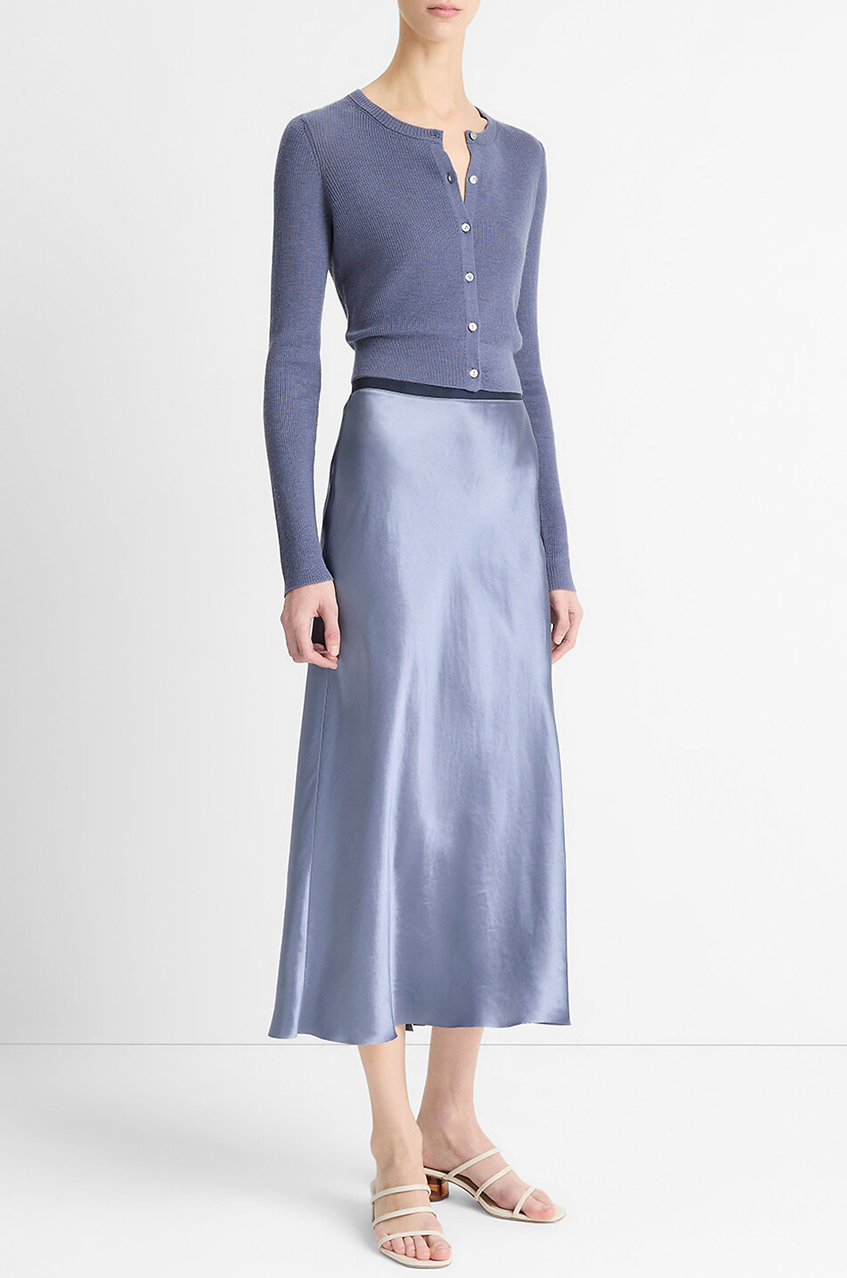 VINCE Jupe midi ajustée en satin Bias Femme BLEU CLAIR 3