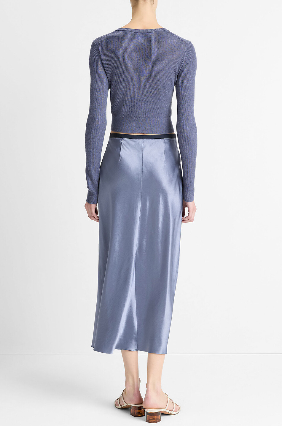 VINCE Jupe midi ajustée en satin Bias Femme BLEU CLAIR 4
