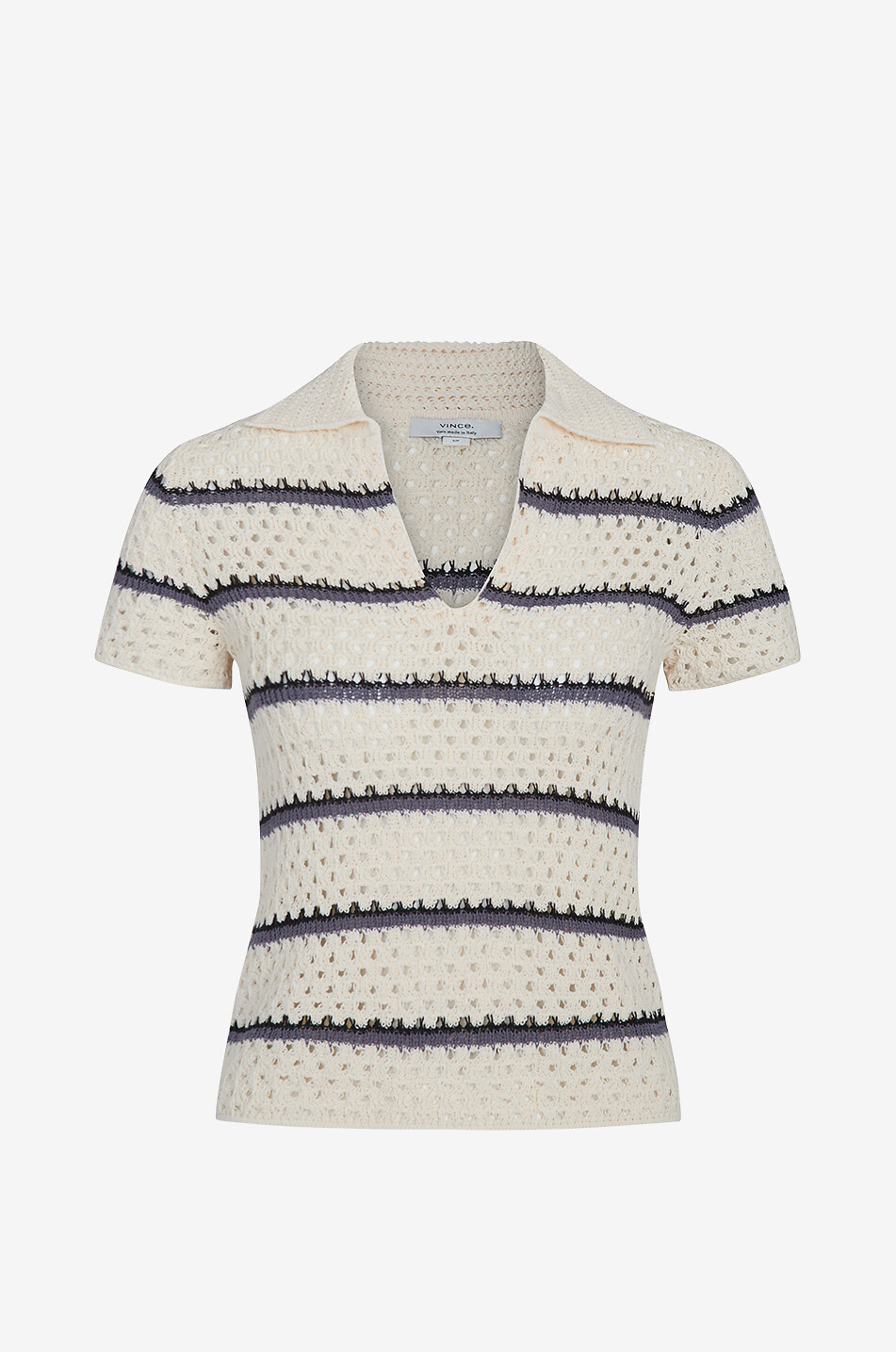 VINCE Short-sleeved striped macrame polo shirt Women BEIGE 1