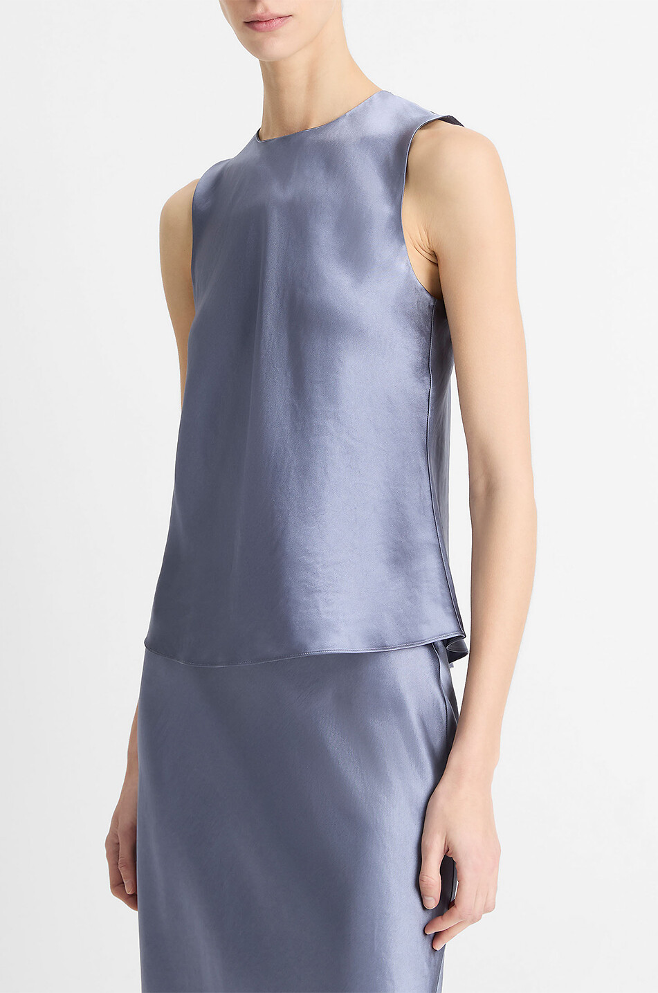 VINCE Top sans manches en satin Naia Shell Femme BLEU CLAIR 3