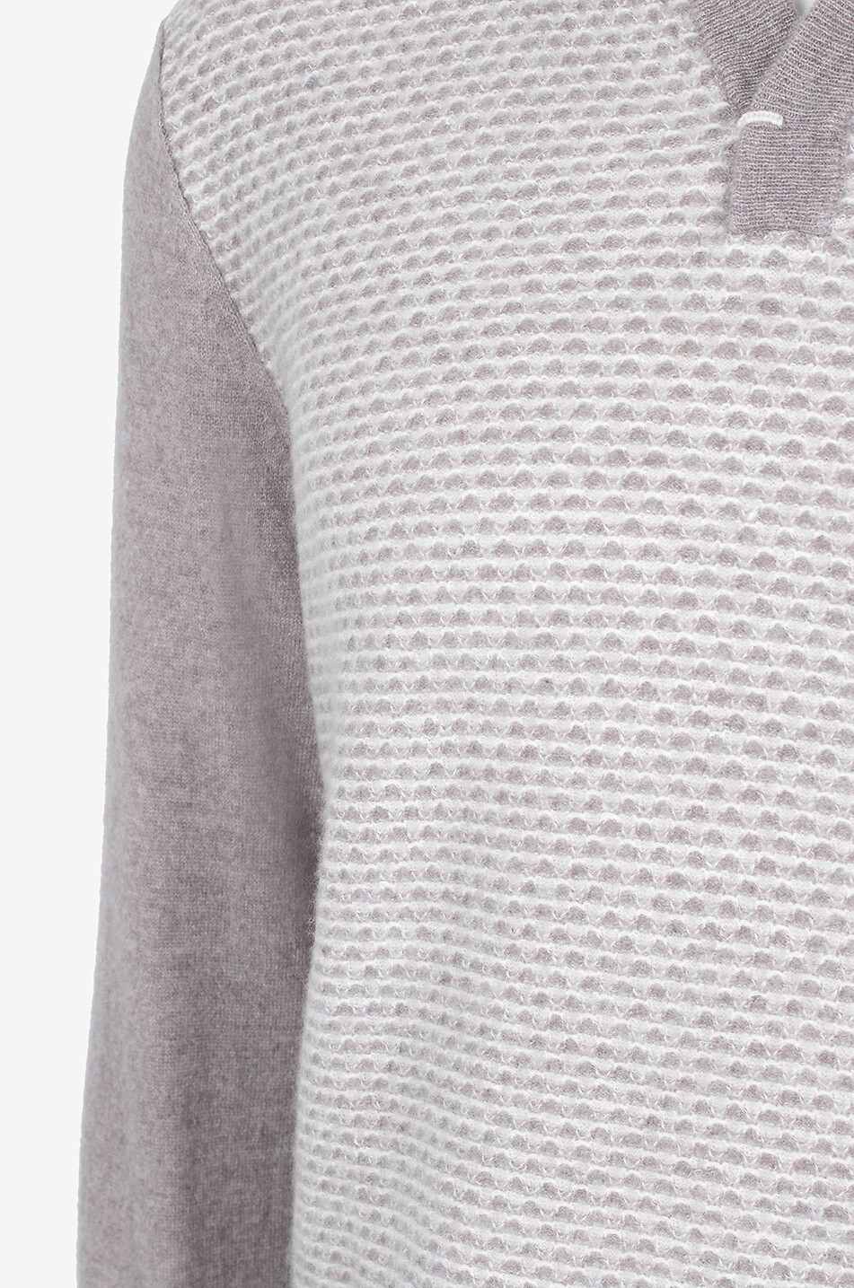 Kaschmir- und Leinenjacquardpullover mit geschlitztem Stehkragen Buk