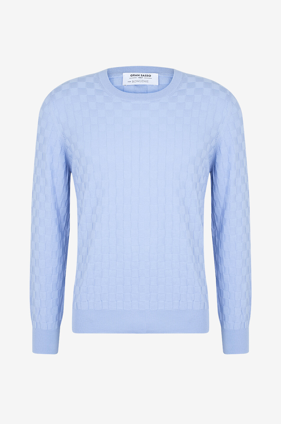 GRAN SASSO Pull à col rond en coton motif damier Homme BLEU CLAIR 1