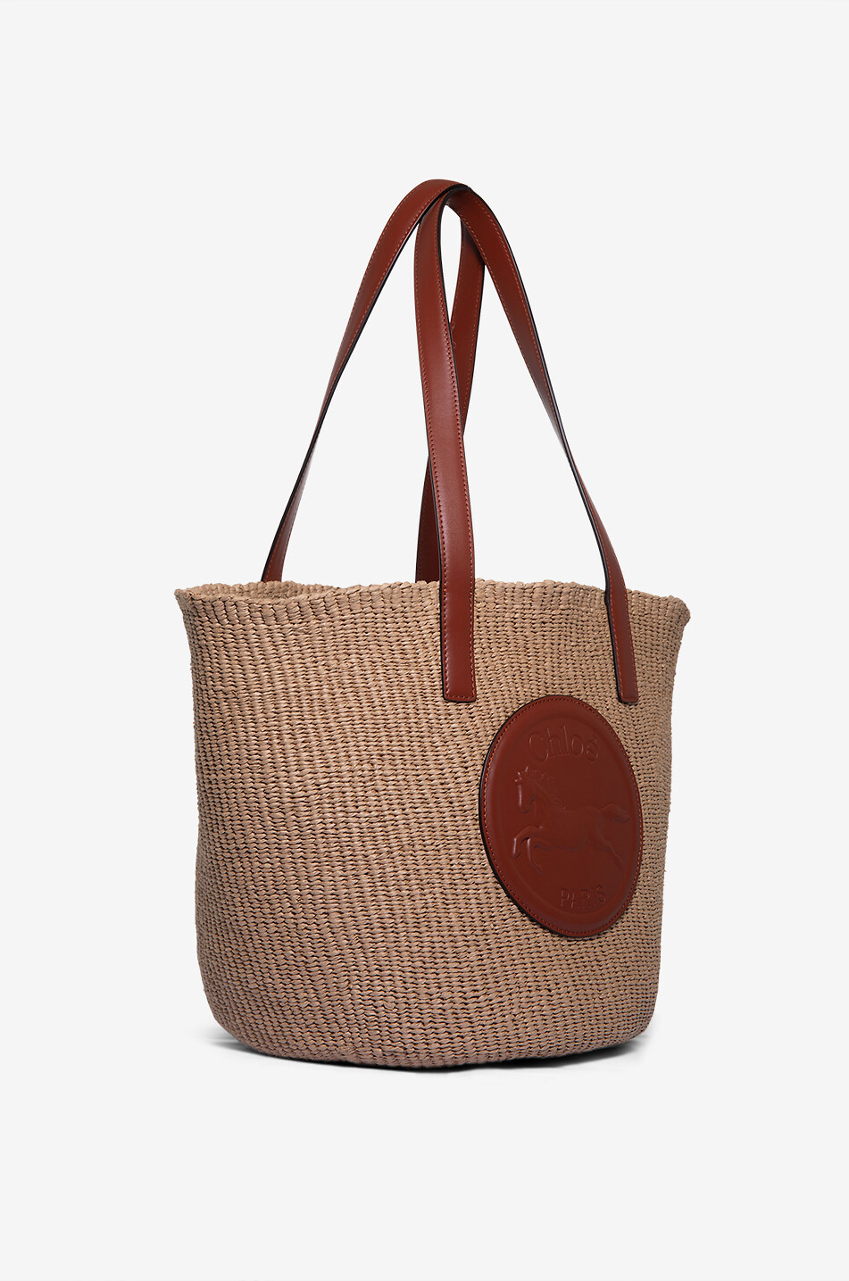 CHLOE Horse Medal Large woven basket with leather details Women BEIGE 2