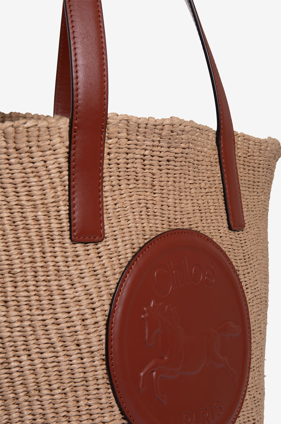 CHLOE Horse Medal Large woven basket with leather details Women BEIGE 7