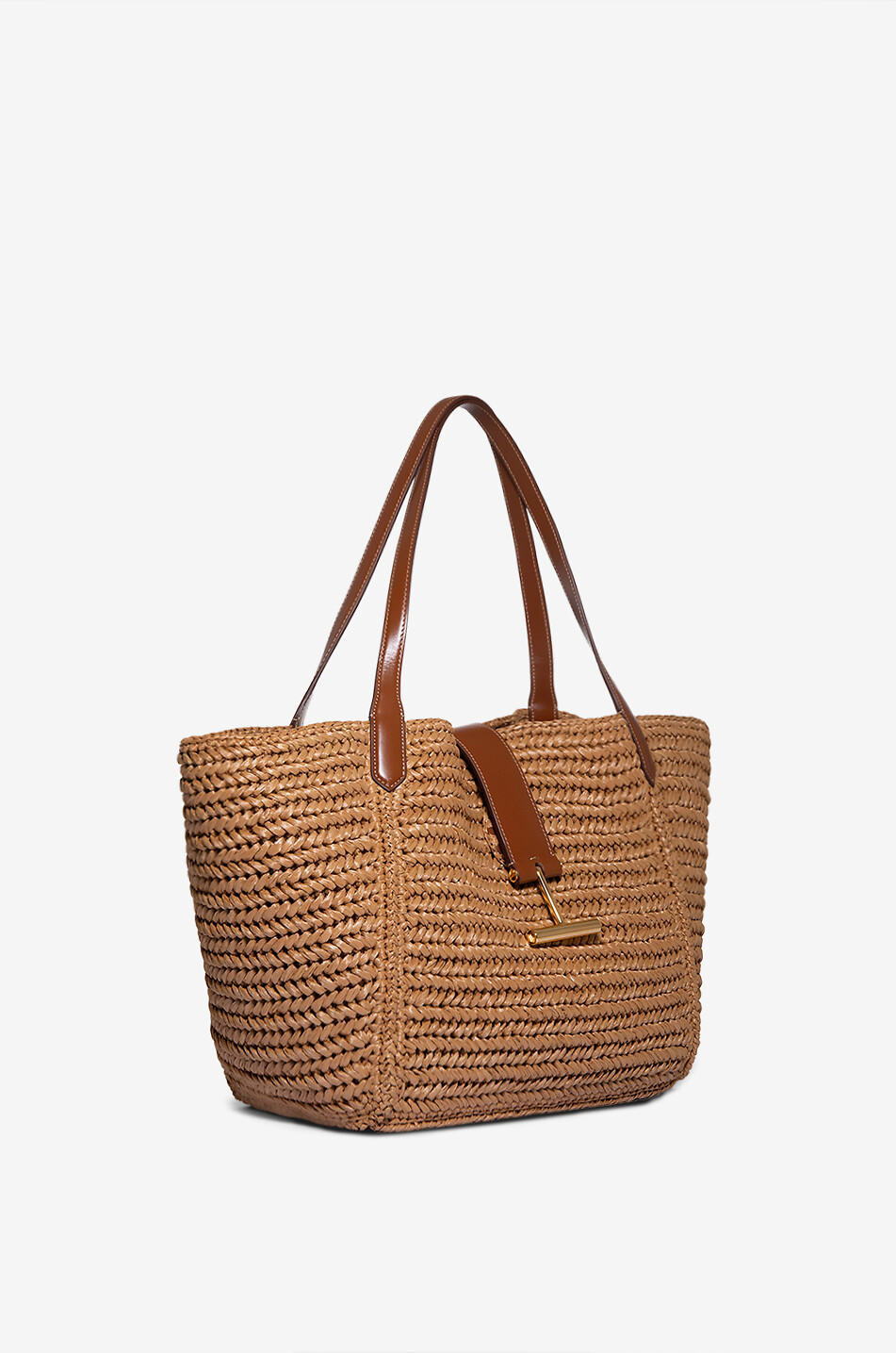 TOM FORD Tara Medium raffia and smooth leather tote bag Women BEIGE 2