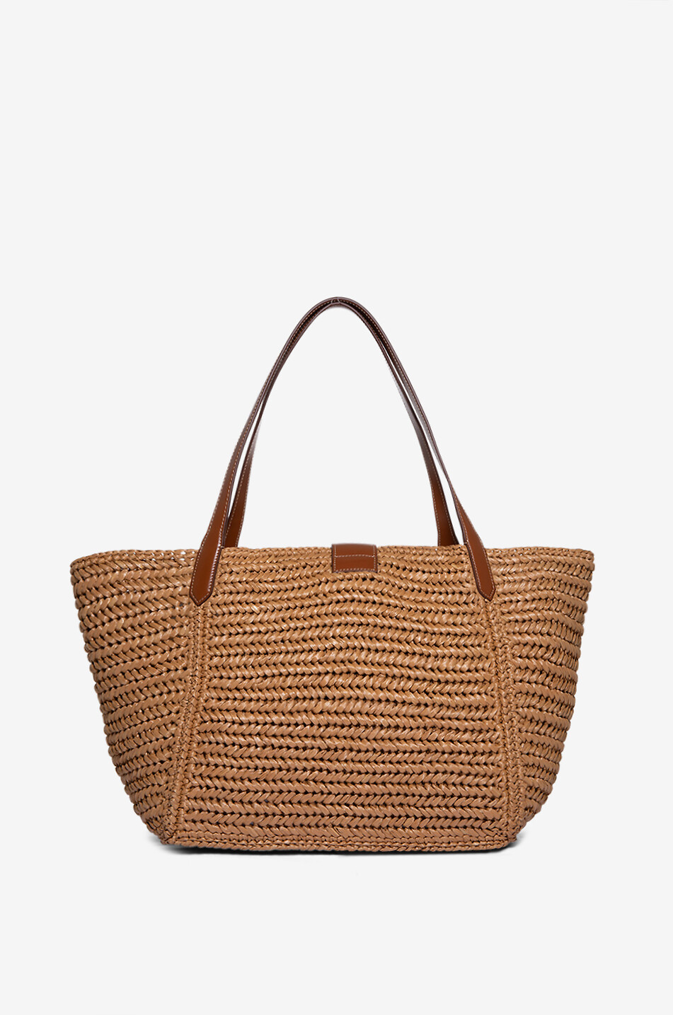 TOM FORD Tara Medium raffia and smooth leather tote bag Women BEIGE 3