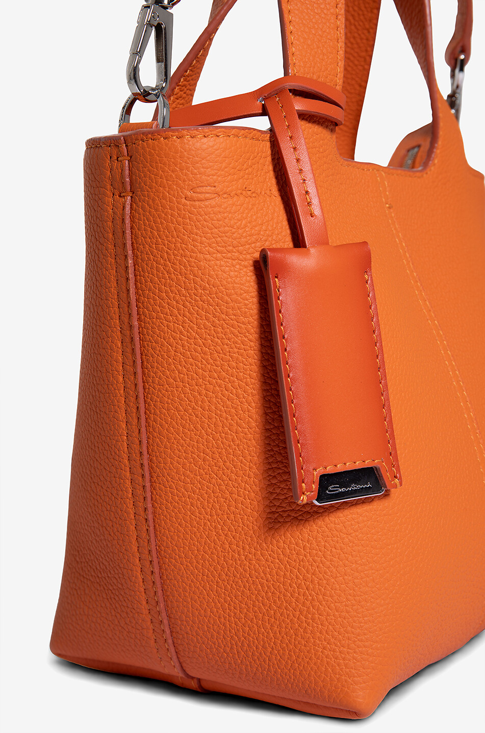 SANTONI Sac à main en cuir grainé Chapelier Mini Femme ORANGE FONCÉ 6