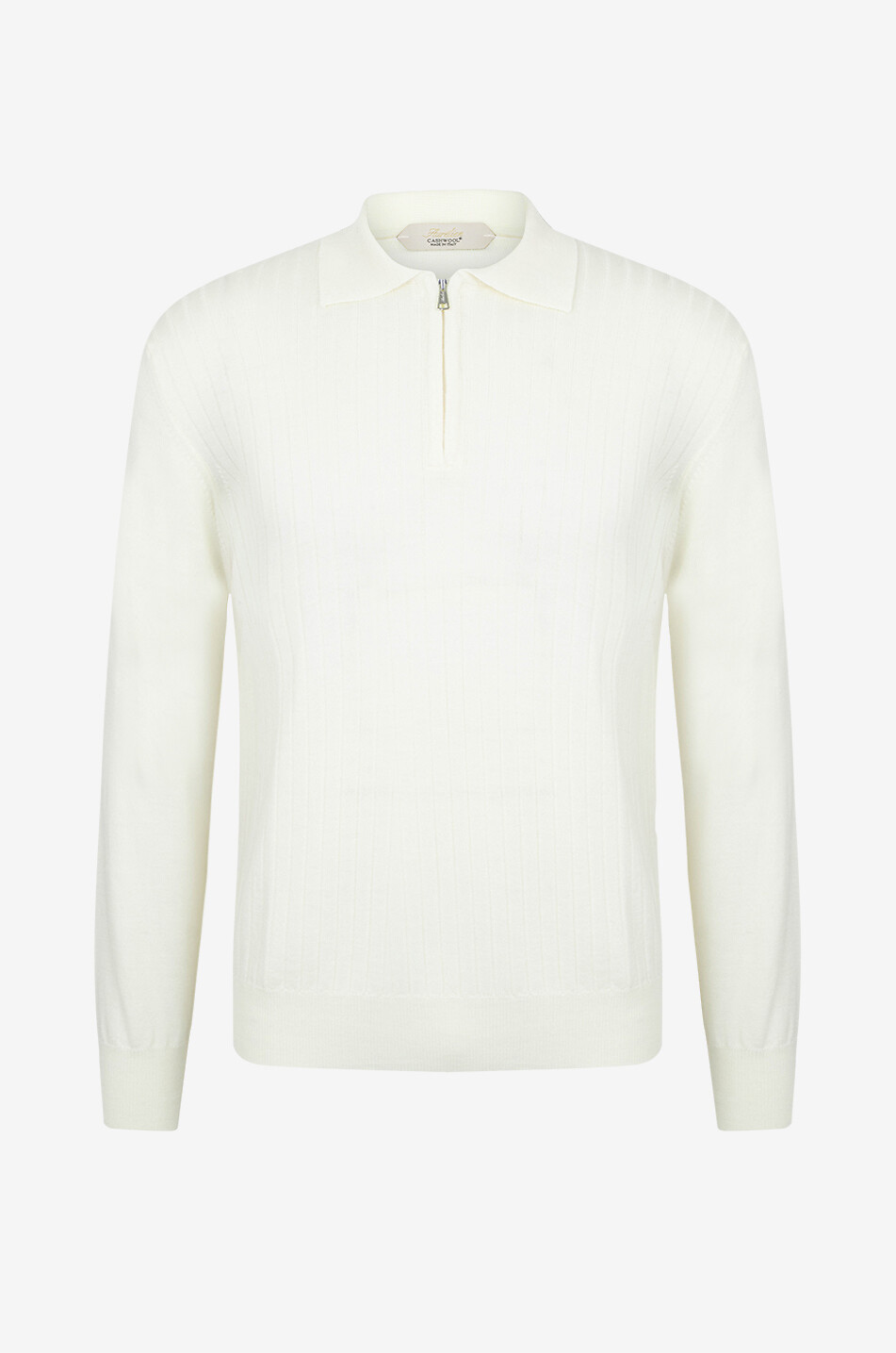 AURELIEN Merino wool long-sleeved polo shirt Men EGGSHELL 1