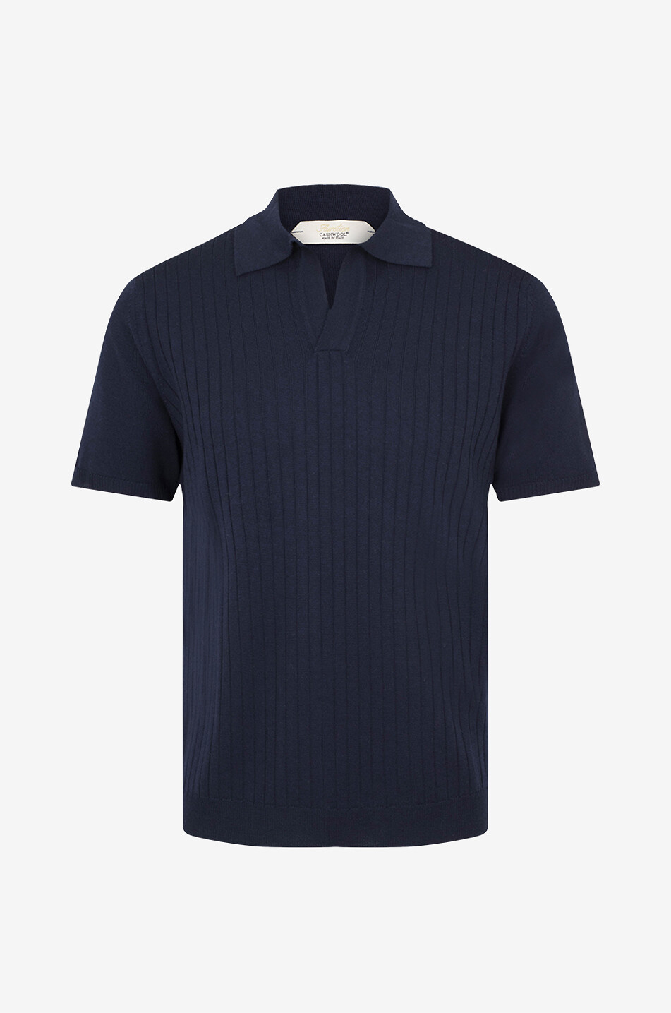AURELIEN Polo en maille côtelé à manches courtes sans boutons Cashwool Homme BLEU FONCE 1