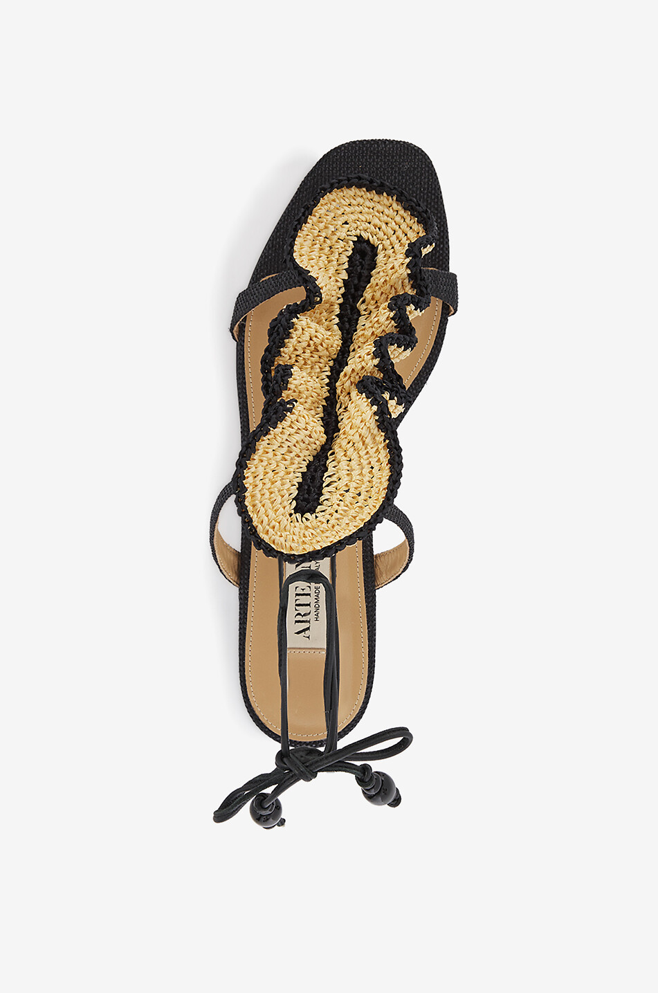 ARTEANA Portofino flat leather and raffia sandals Women BLACK 5