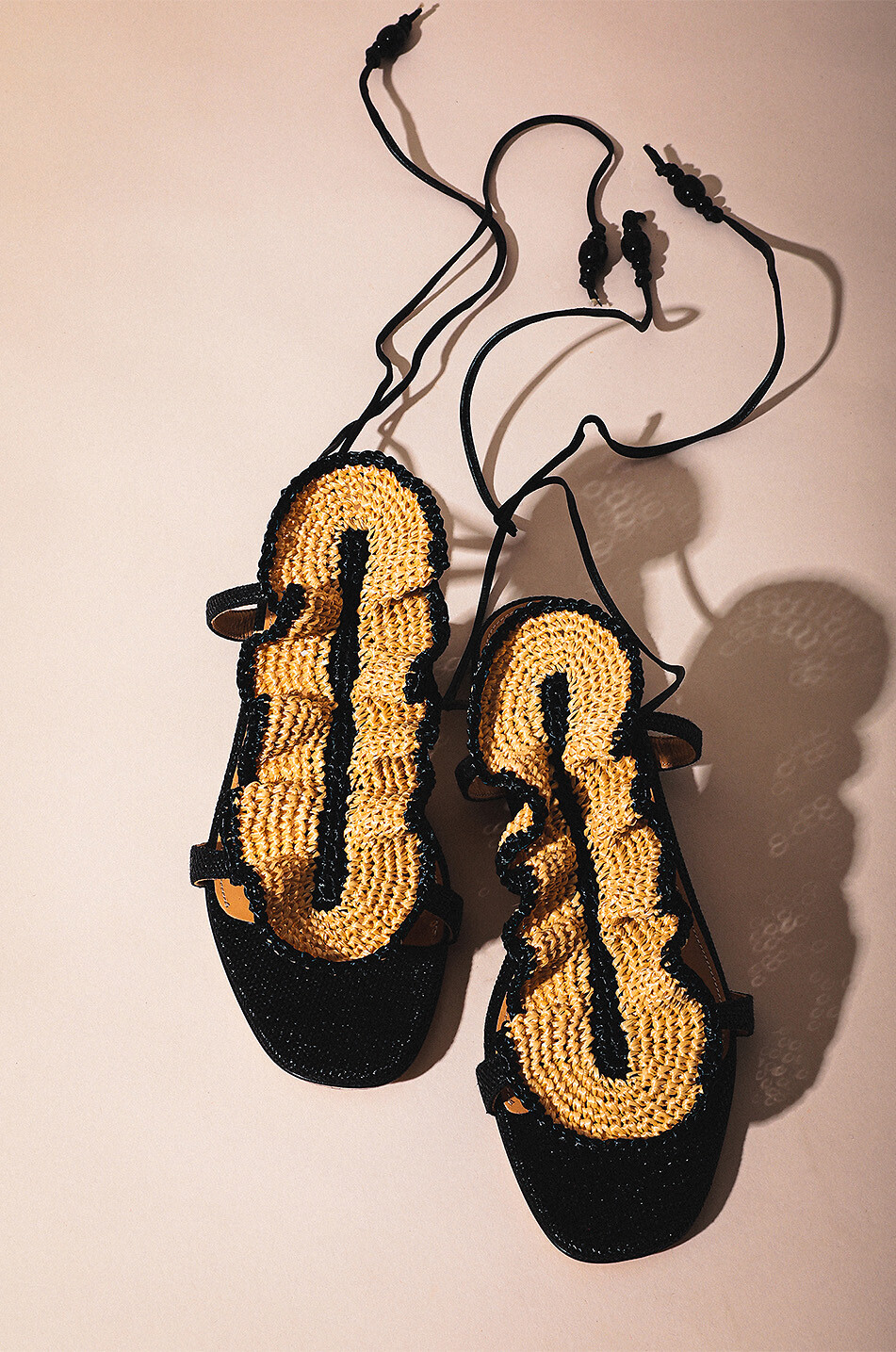 ARTEANA Portofino flat leather and raffia sandals Women BLACK 3