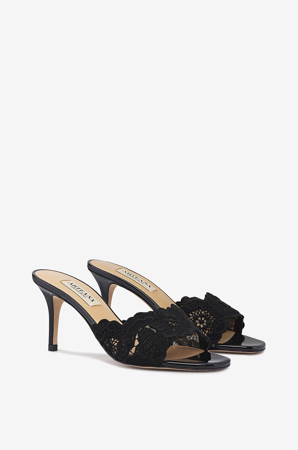 Absatz-Pantoletten aus Lackleder und Spitze Como 75