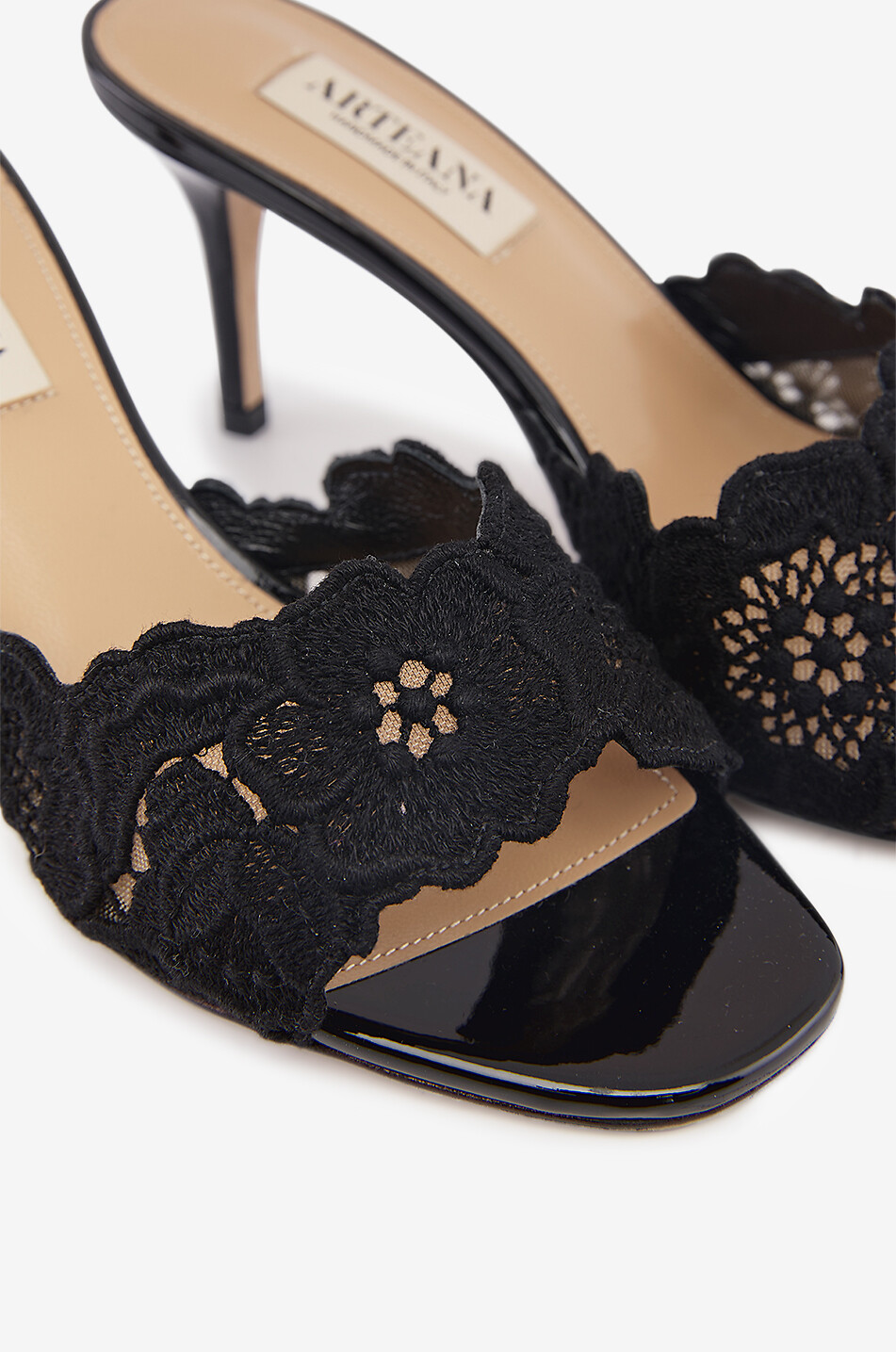 ARTEANA Como 75 patent leather and lace mules Women BLACK 7