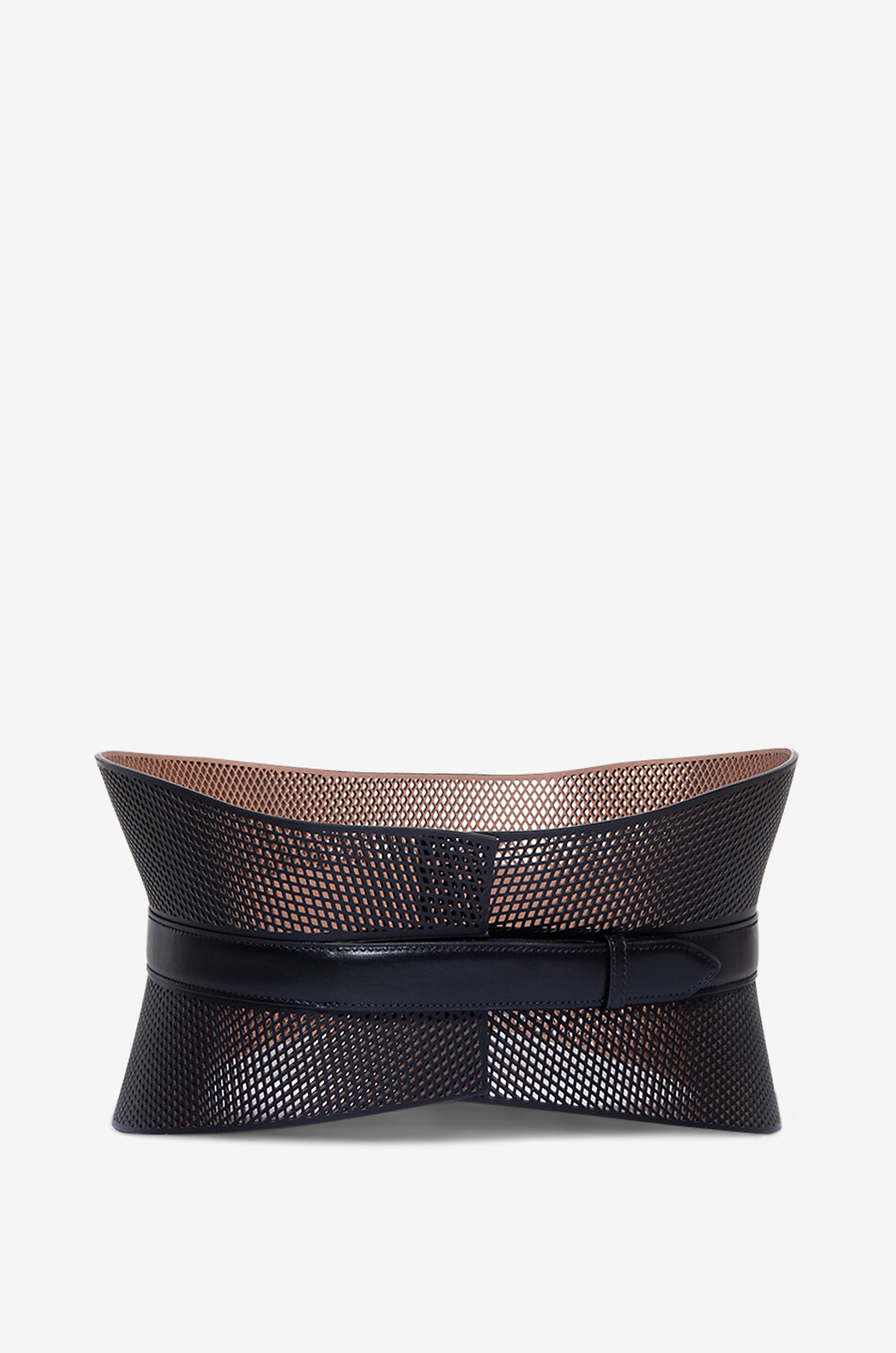 ALAÏA Ceinture corset en cuir motif résille Femme NOIR 1