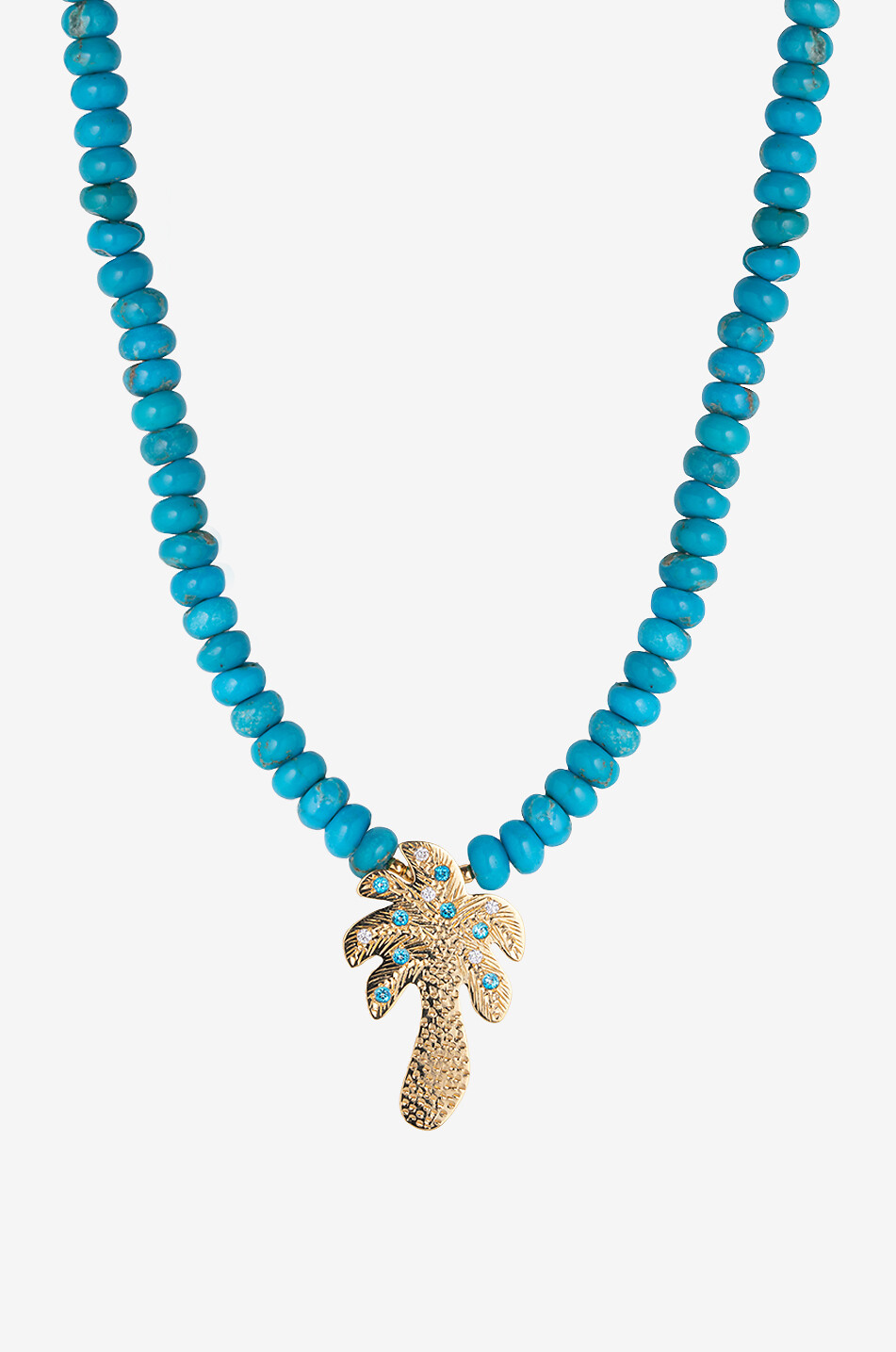 Türkis-Halskette mit Gelbgold-Anhänger Palmier GM
