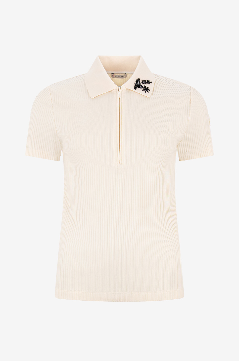 Crystal-embellished ribbed polo shirt