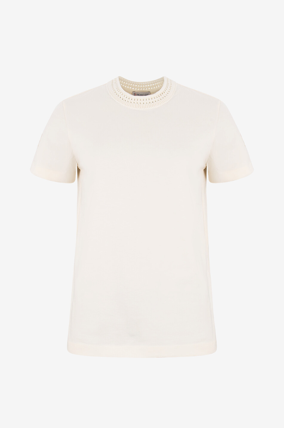 Short-sleeved T-shirt with openwork knit crewneck