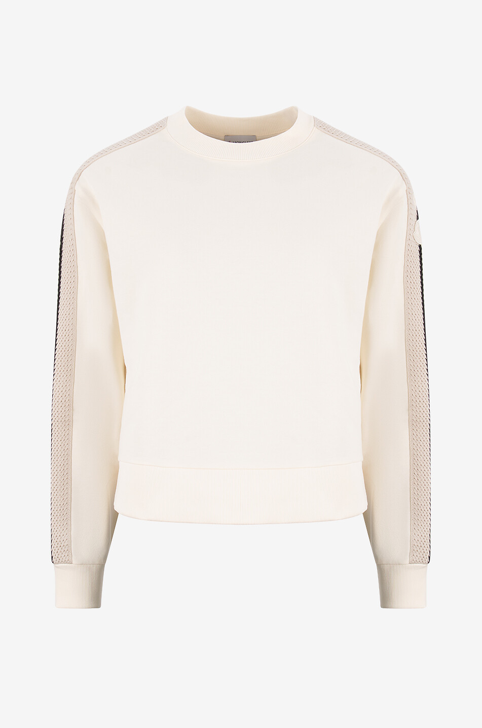 MONCLER Sweat-shirt à col rond orné de maille ajourée rayée Femme BLANC 1