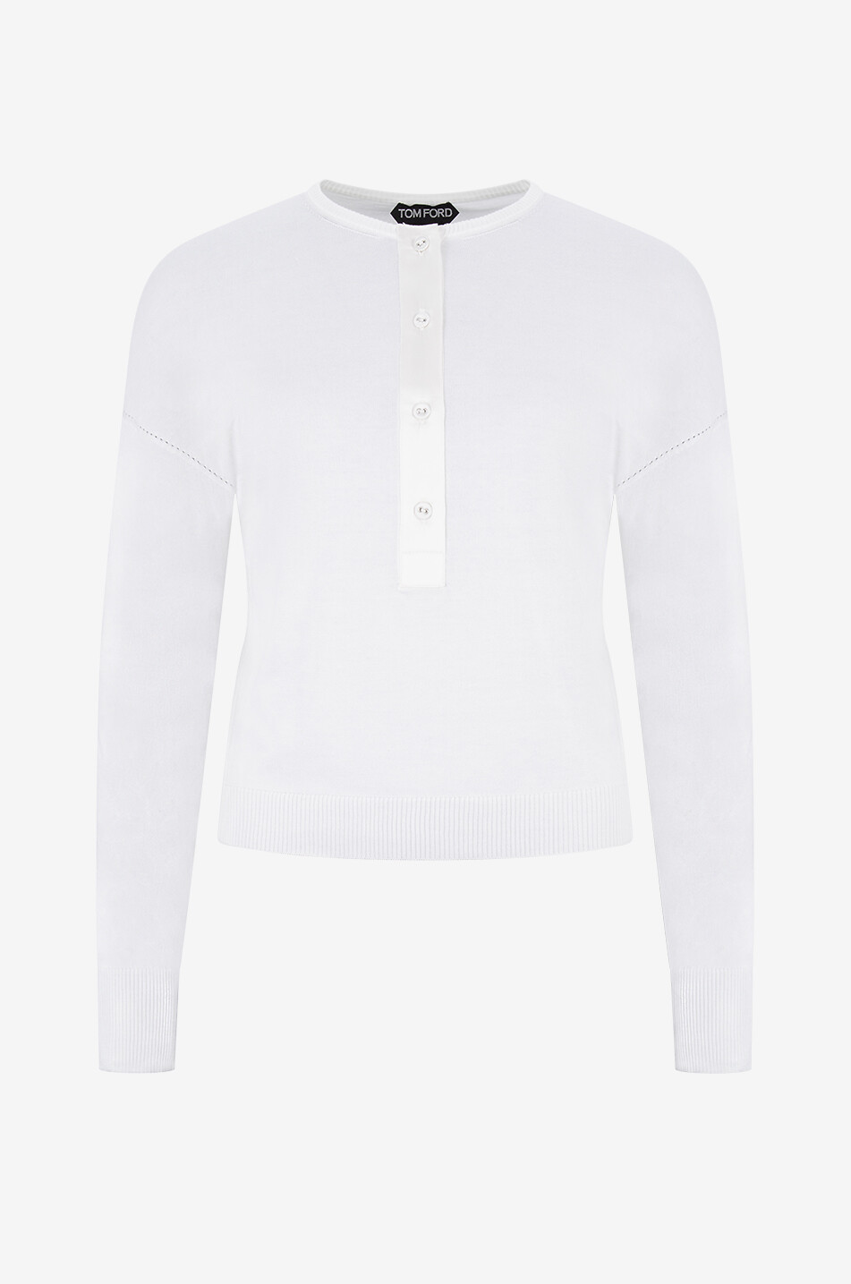 TOM FORD Pull fin en soie et coton Henley Femme BLANC 1