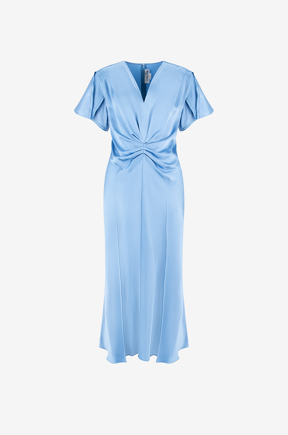 VICTORIA BECKHAM Gathered V-neck satin midi dress Women LIGHT BLUE 1