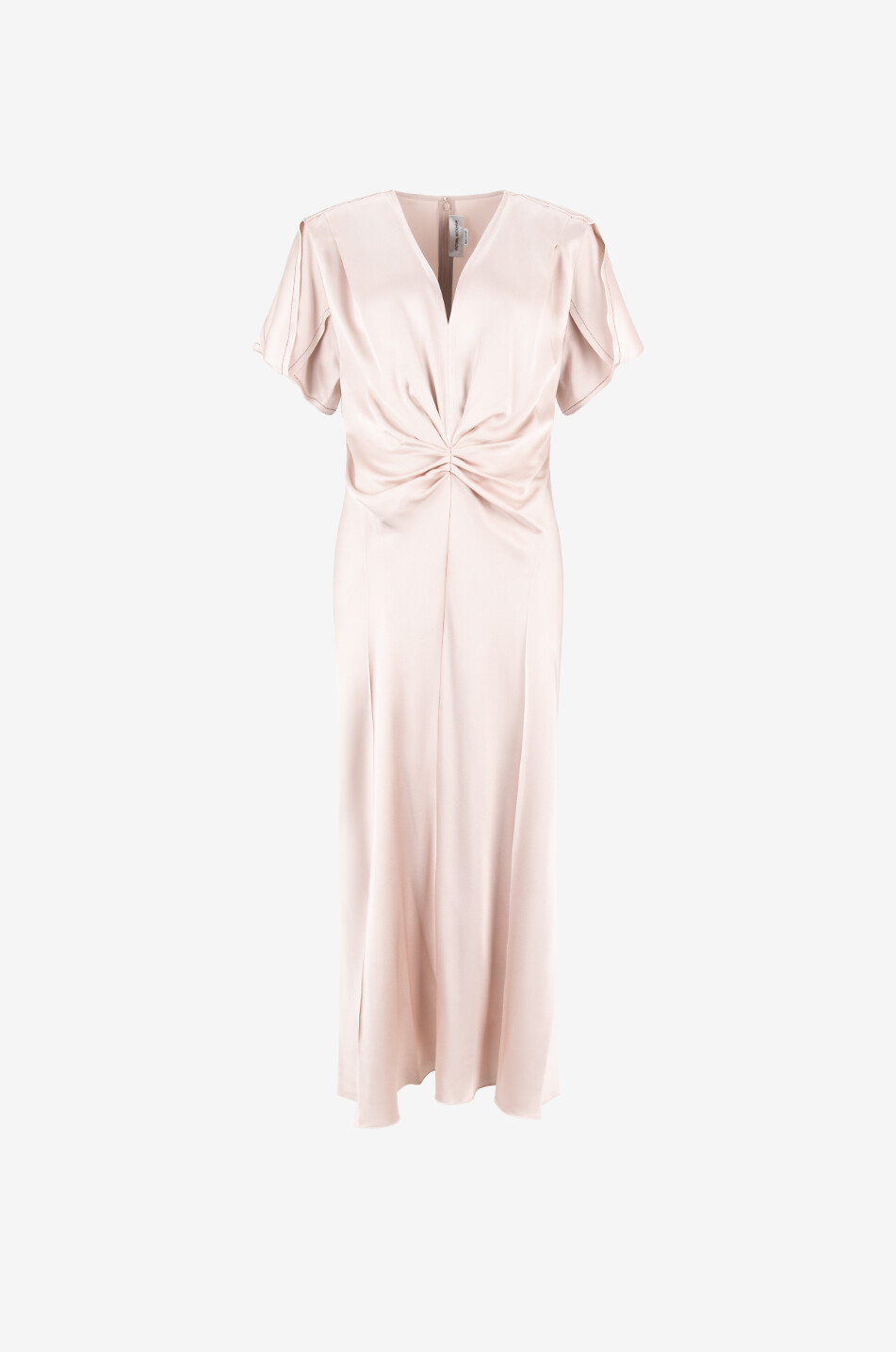 VICTORIA BECKHAM Gathered V-neck satin midi dress Women PINK 1