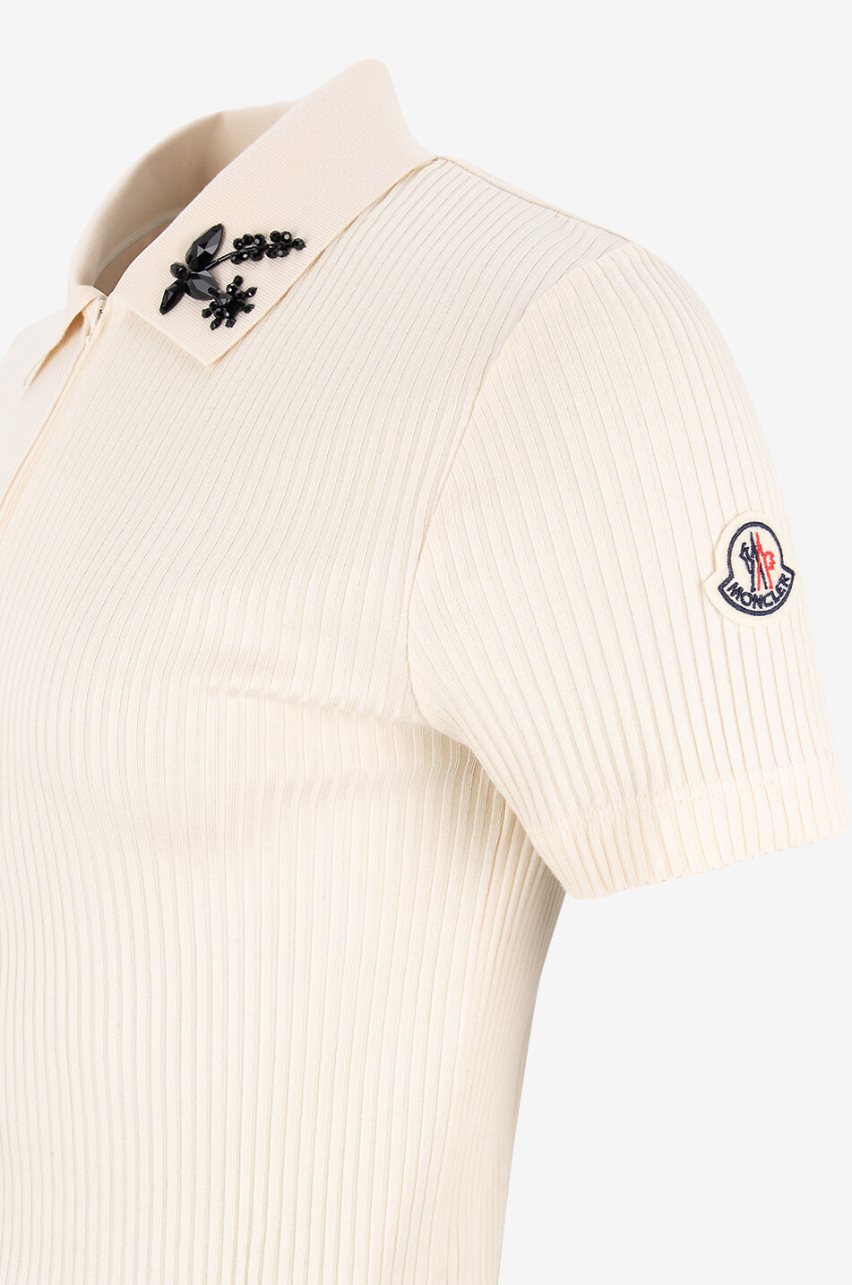 Crystal-embellished ribbed polo shirt