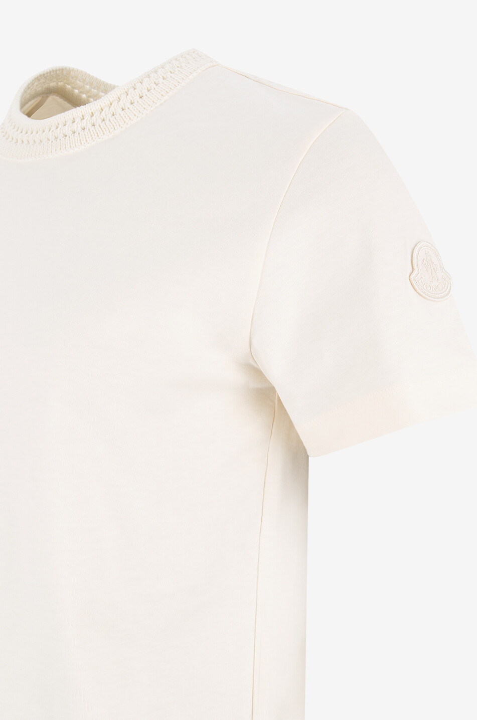 MONCLER T-shirt à manches courtes et col en maille ajourée Femme BLANC 3