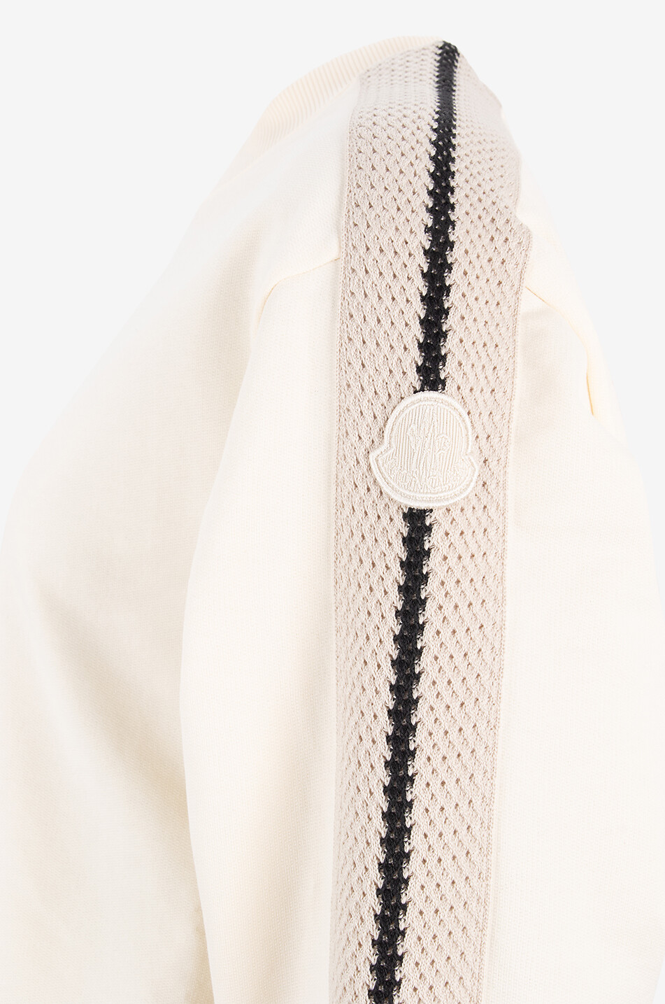 MONCLER Sweat-shirt à col rond orné de maille ajourée rayée Femme BLANC 3