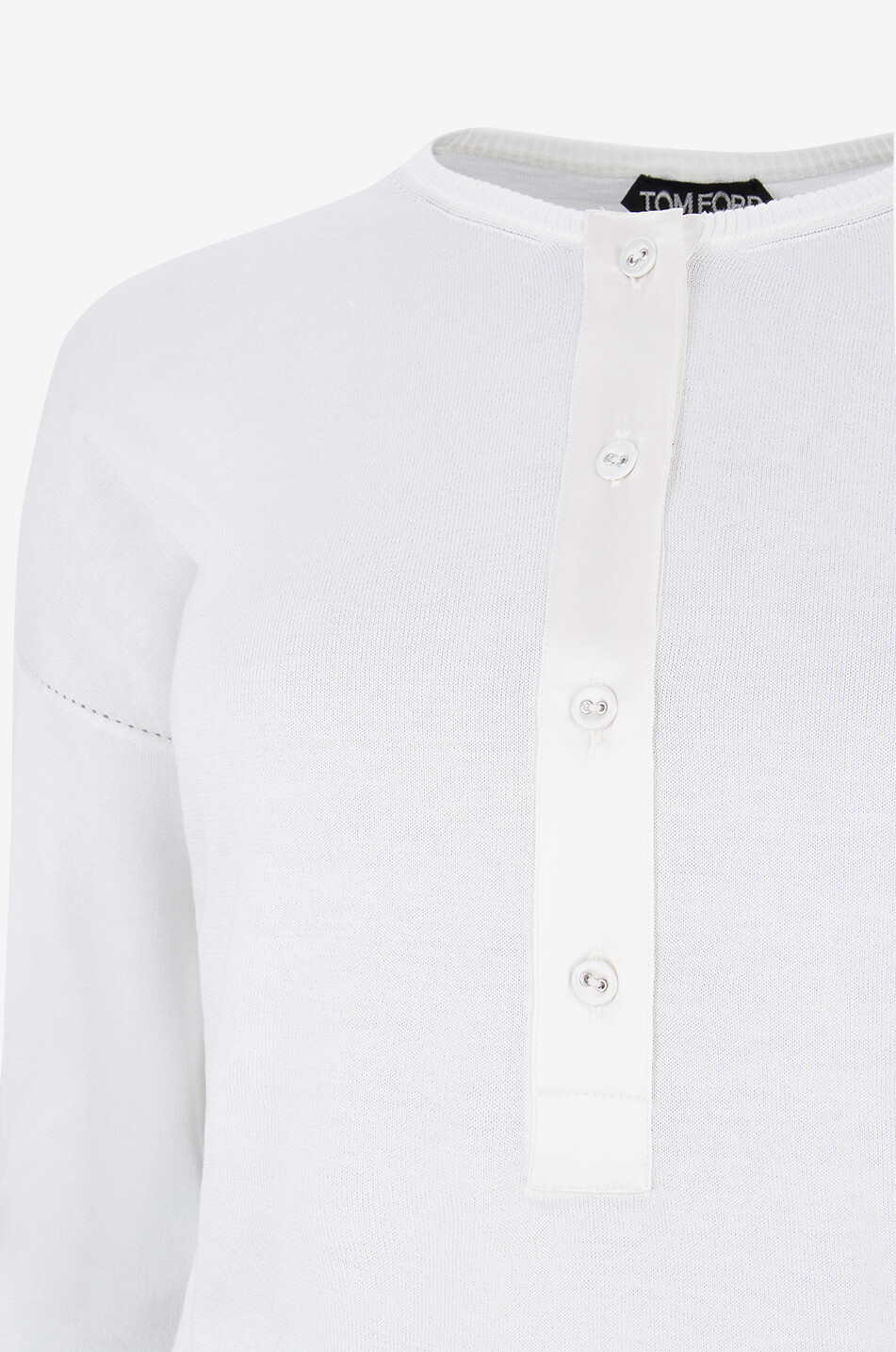 TOM FORD Pull fin en soie et coton Henley Femme BLANC 3