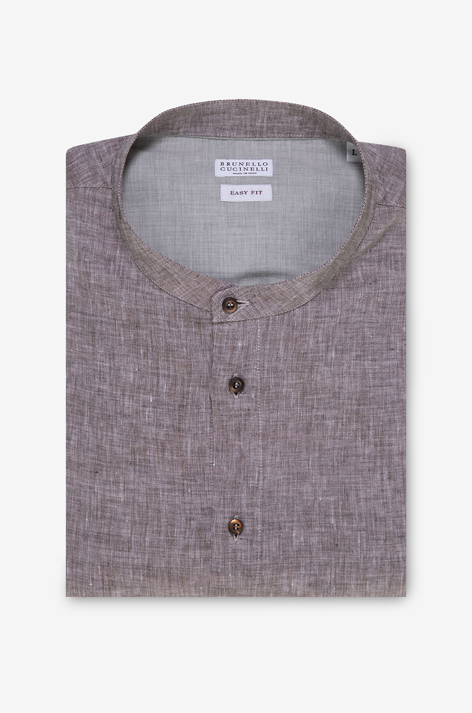 BRUNELLO CUCINELLI Langarm-Leinenhemd mit Mandarinkragen Easy Fit Herren DUNKELBRAUN 1