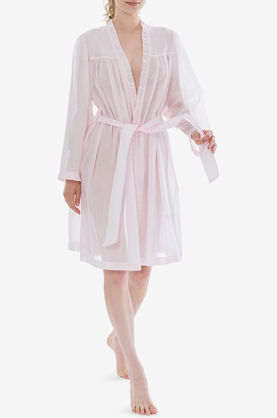 CELESTINE Celeste-1 cotton voile dressing gown with ruffles Women LIGHT PINK 3