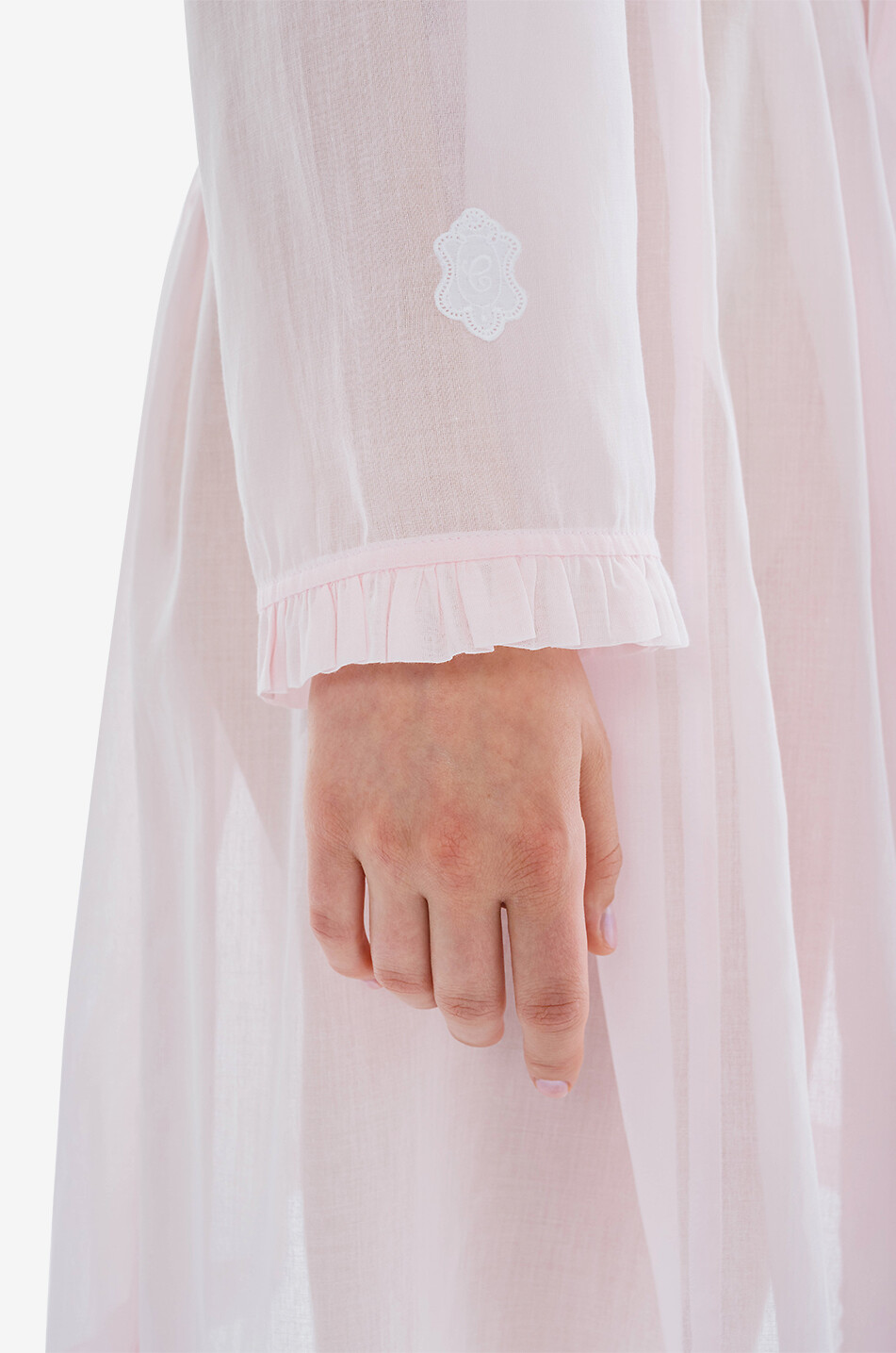 CELESTINE Celeste-1 cotton voile dressing gown with ruffles Women LIGHT PINK 7