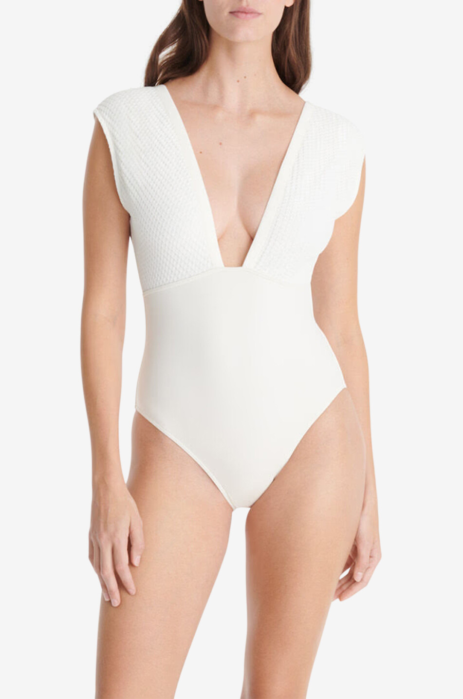 ERES Glamorous jacquard V-neck swimsuit Women EGGSHELL 2