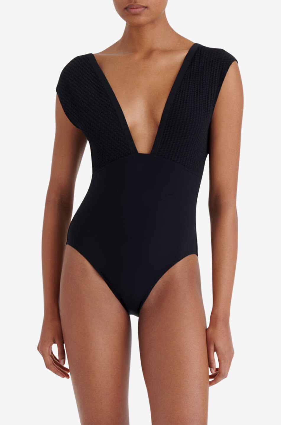 ERES Glamorous jacquard V-neck swimsuit Women BLACK 2
