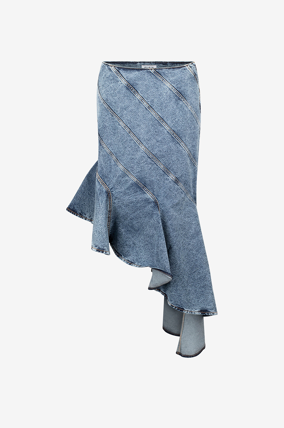 ALAÏA Asymmetric denim spiral skirt Women BLUE 1