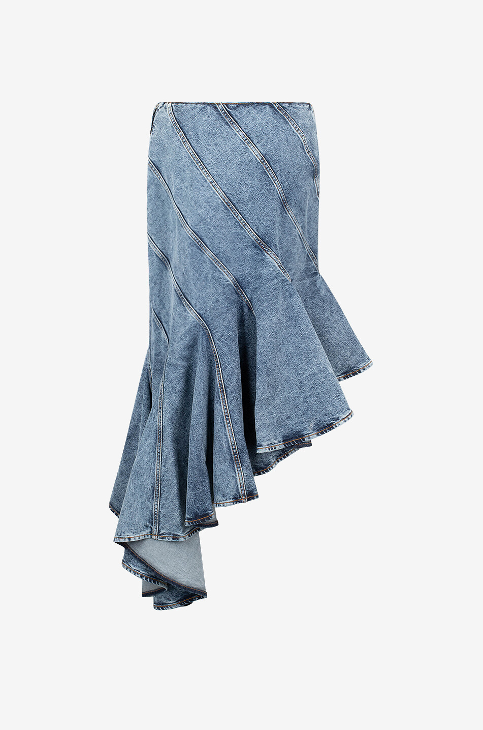 ALAÏA Asymmetric denim spiral skirt Women BLUE 2