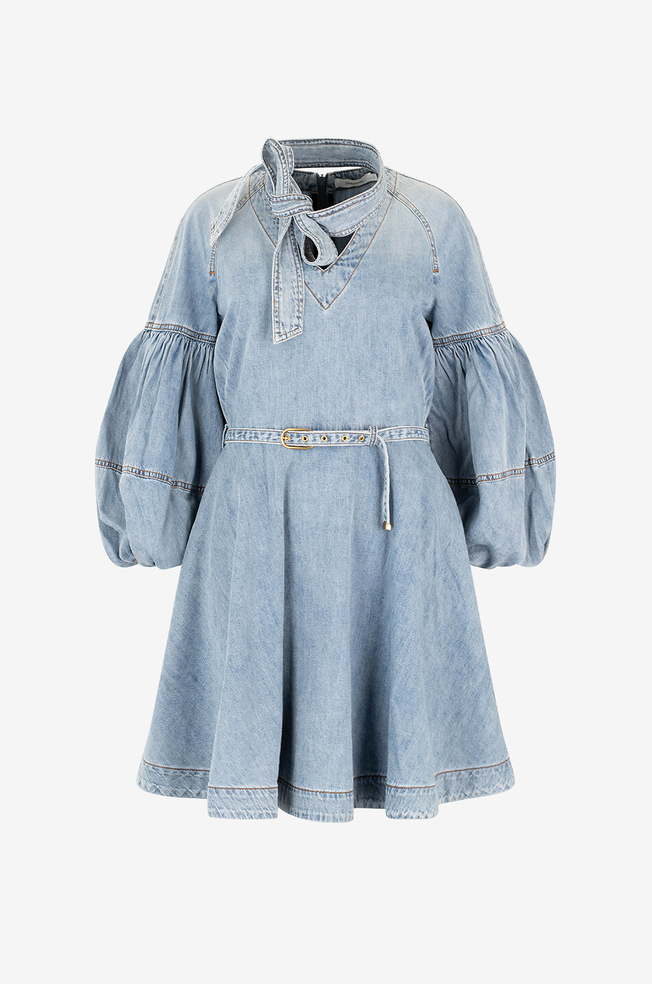ZIMMERMANN Tie Neck flared denim mini dress Women BLUE 1