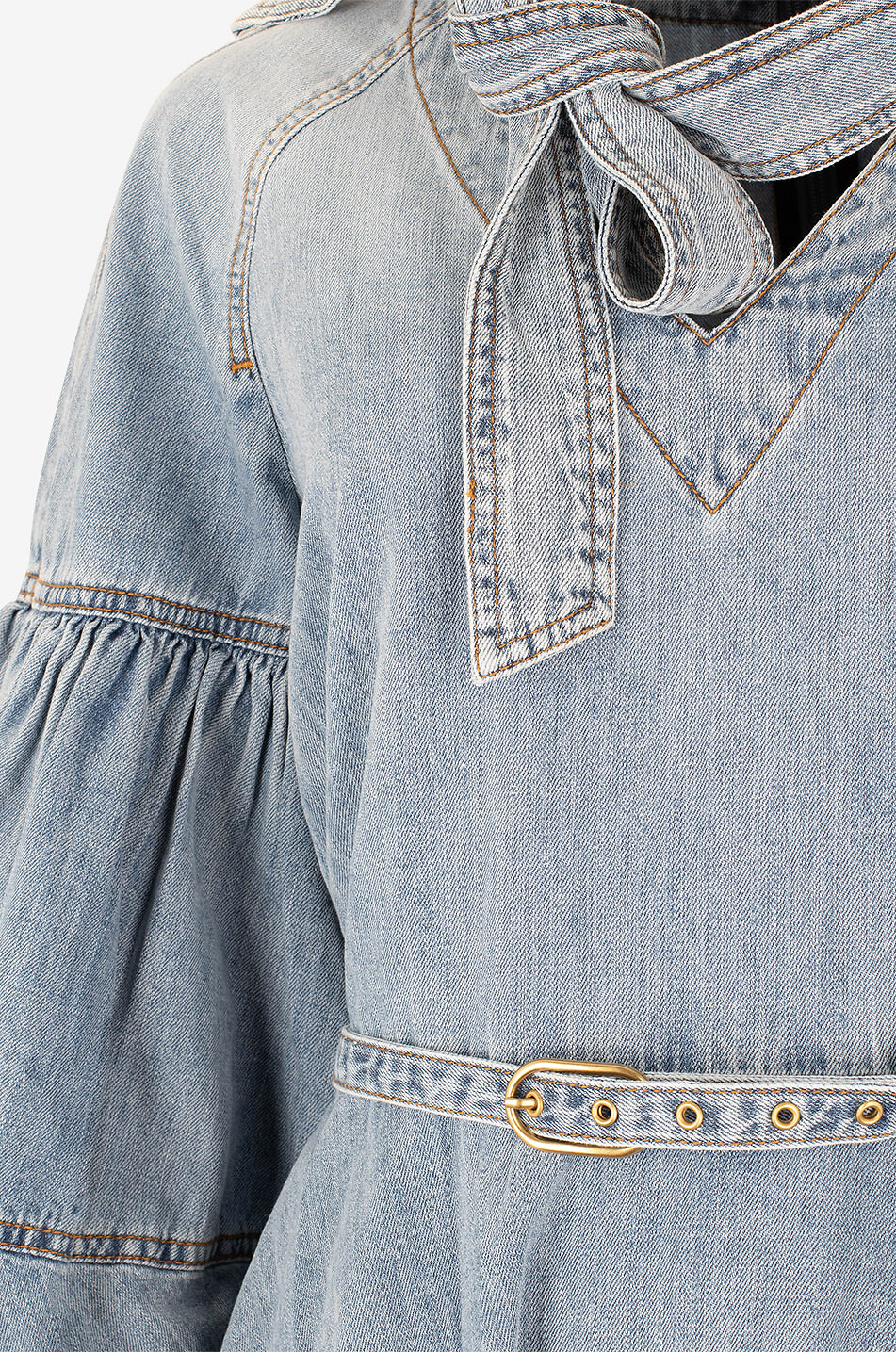 ZIMMERMANN Tie Neck flared denim mini dress Women BLUE 3